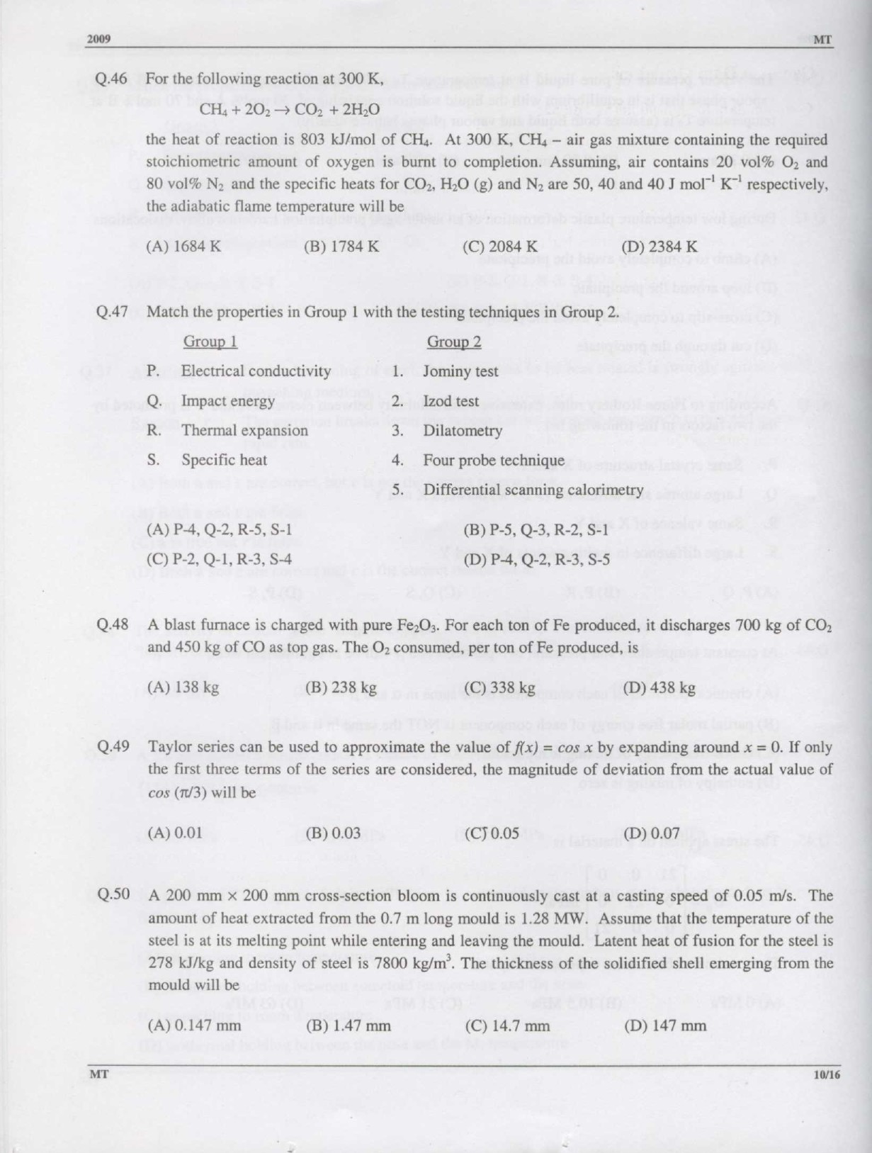 GATE Exam Question Paper 2009 Metallurgical Engineering 10
