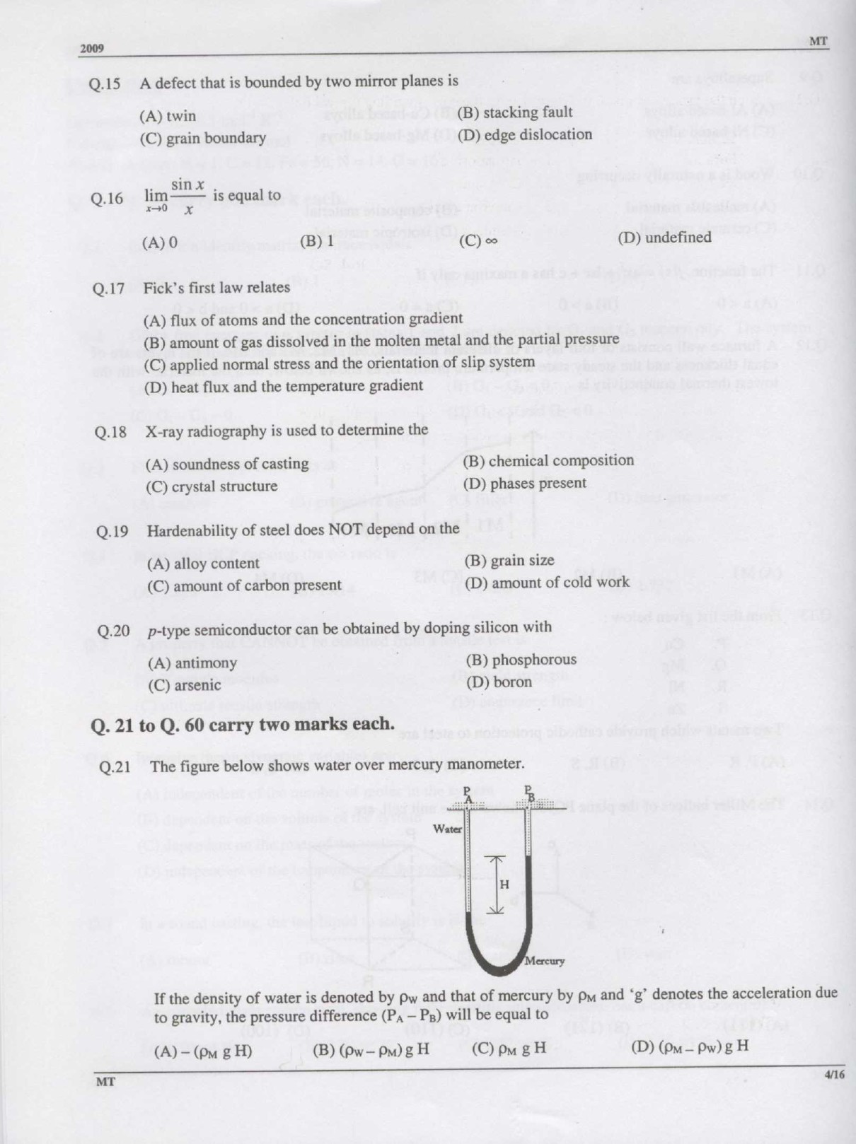 GATE Exam Question Paper 2009 Metallurgical Engineering 4