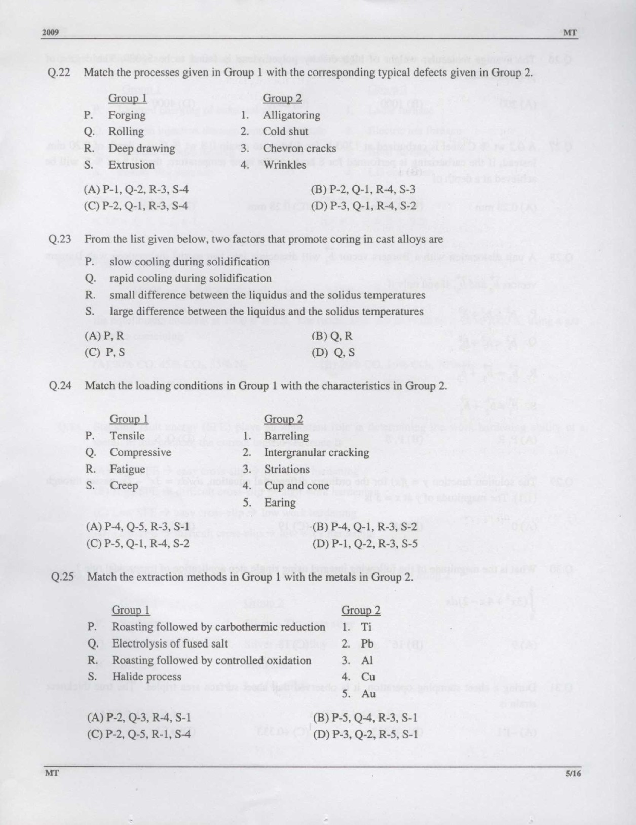 GATE Exam Question Paper 2009 Metallurgical Engineering 5