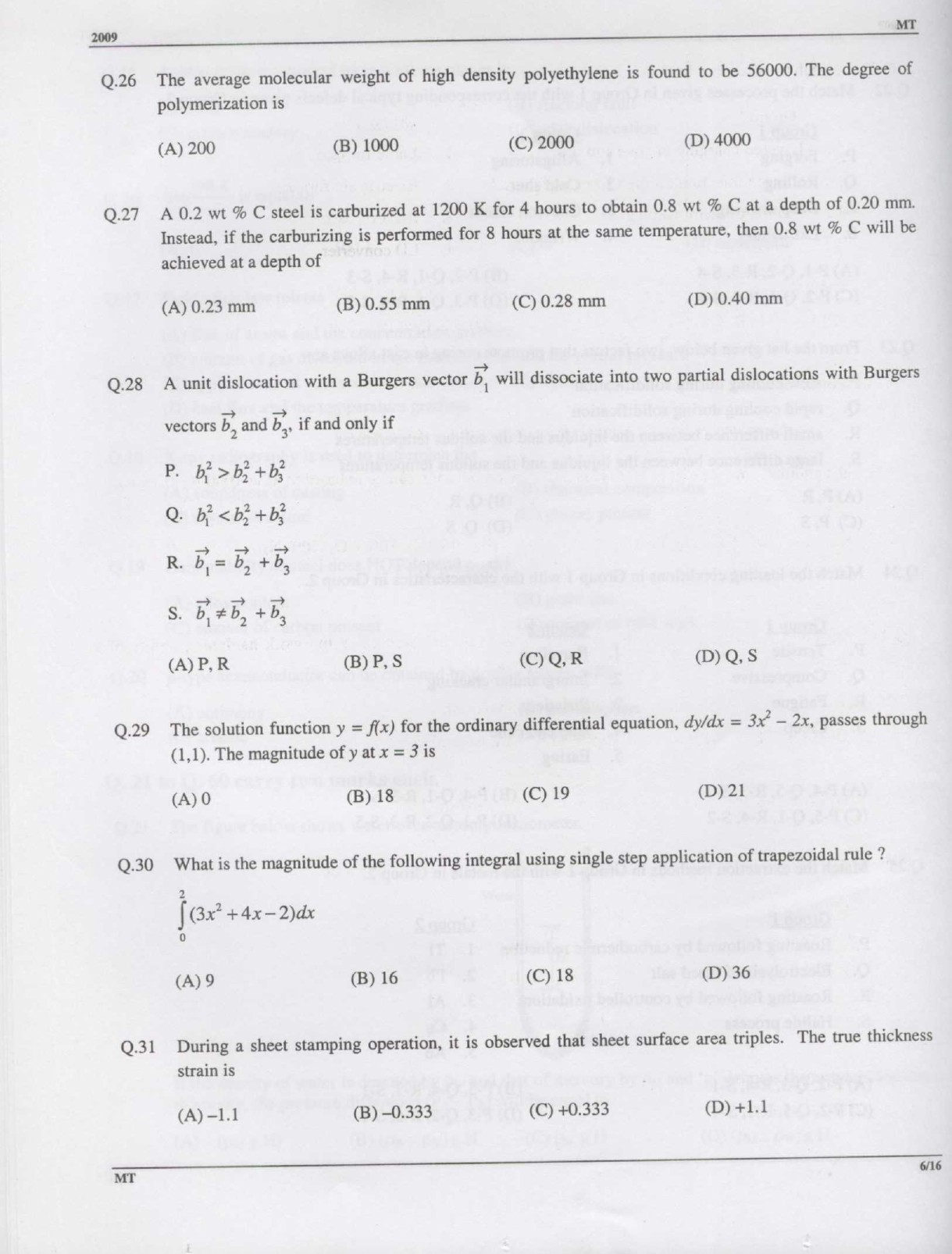GATE Exam Question Paper 2009 Metallurgical Engineering 6