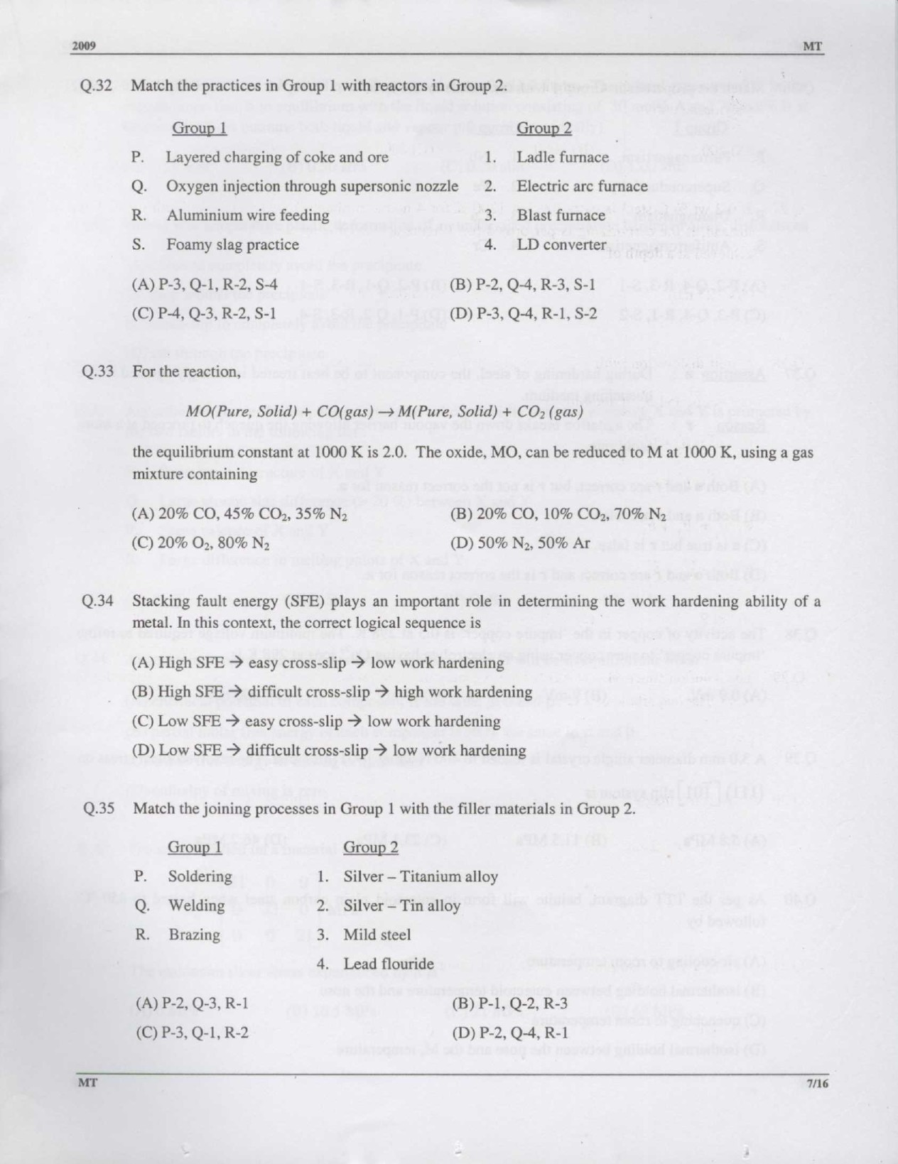 GATE Exam Question Paper 2009 Metallurgical Engineering 7