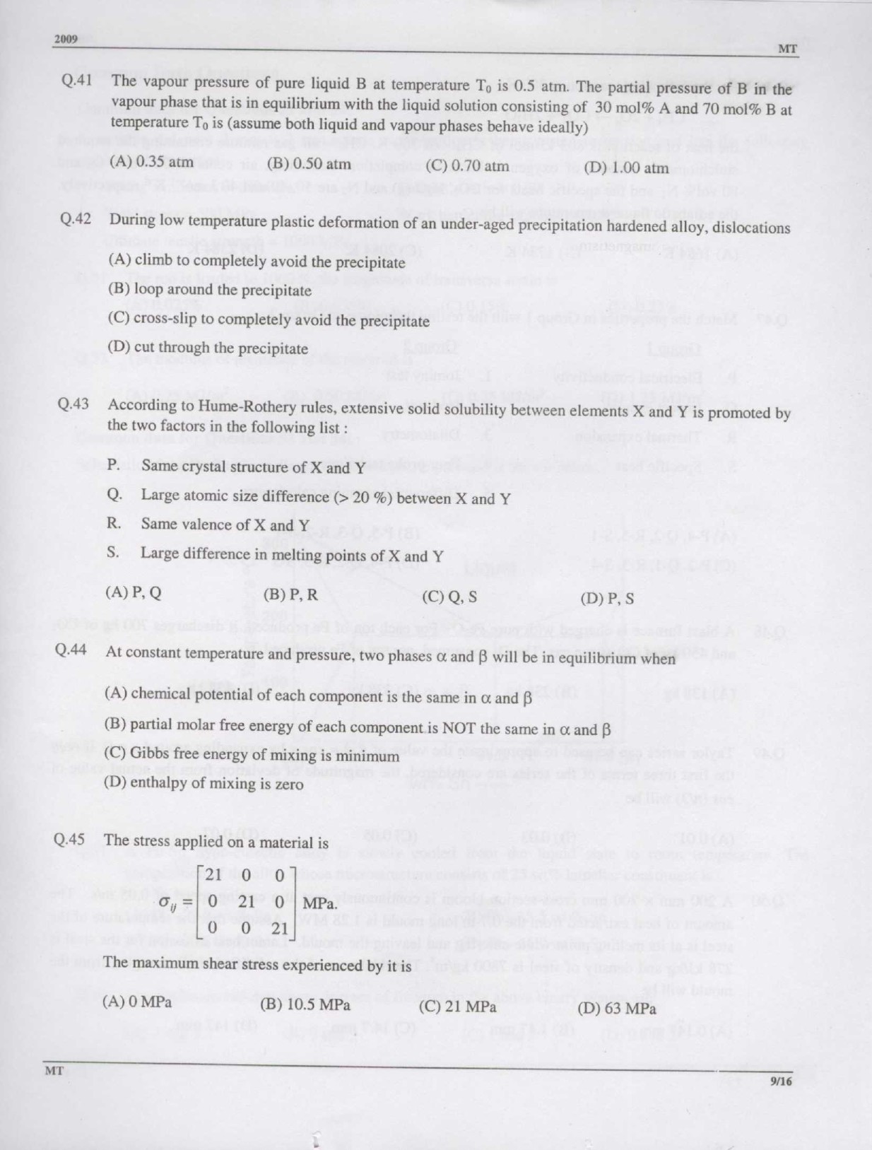 GATE Exam Question Paper 2009 Metallurgical Engineering 9