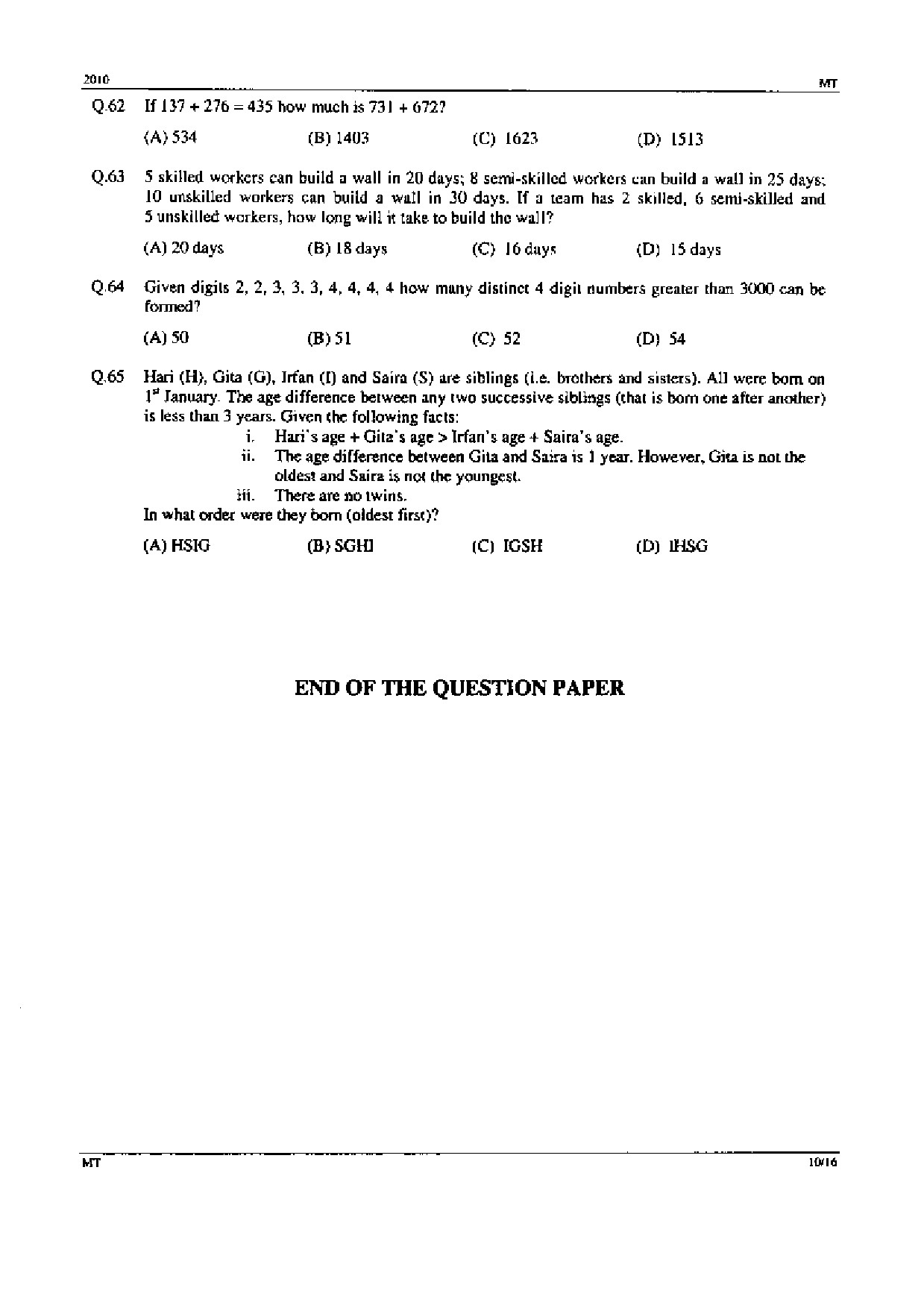 GATE Exam Question Paper 2010 Metallurgical Engineering 10