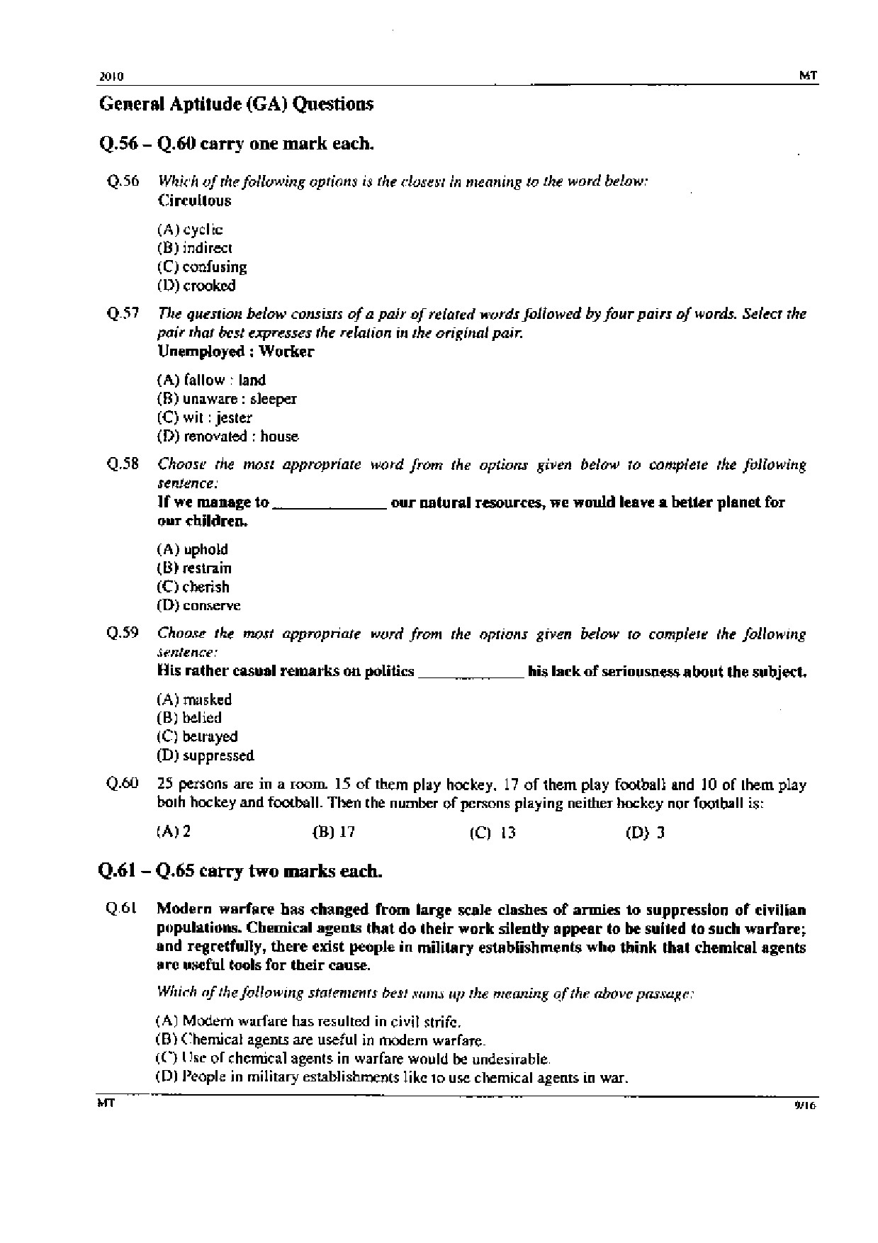 GATE Exam Question Paper 2010 Metallurgical Engineering 9
