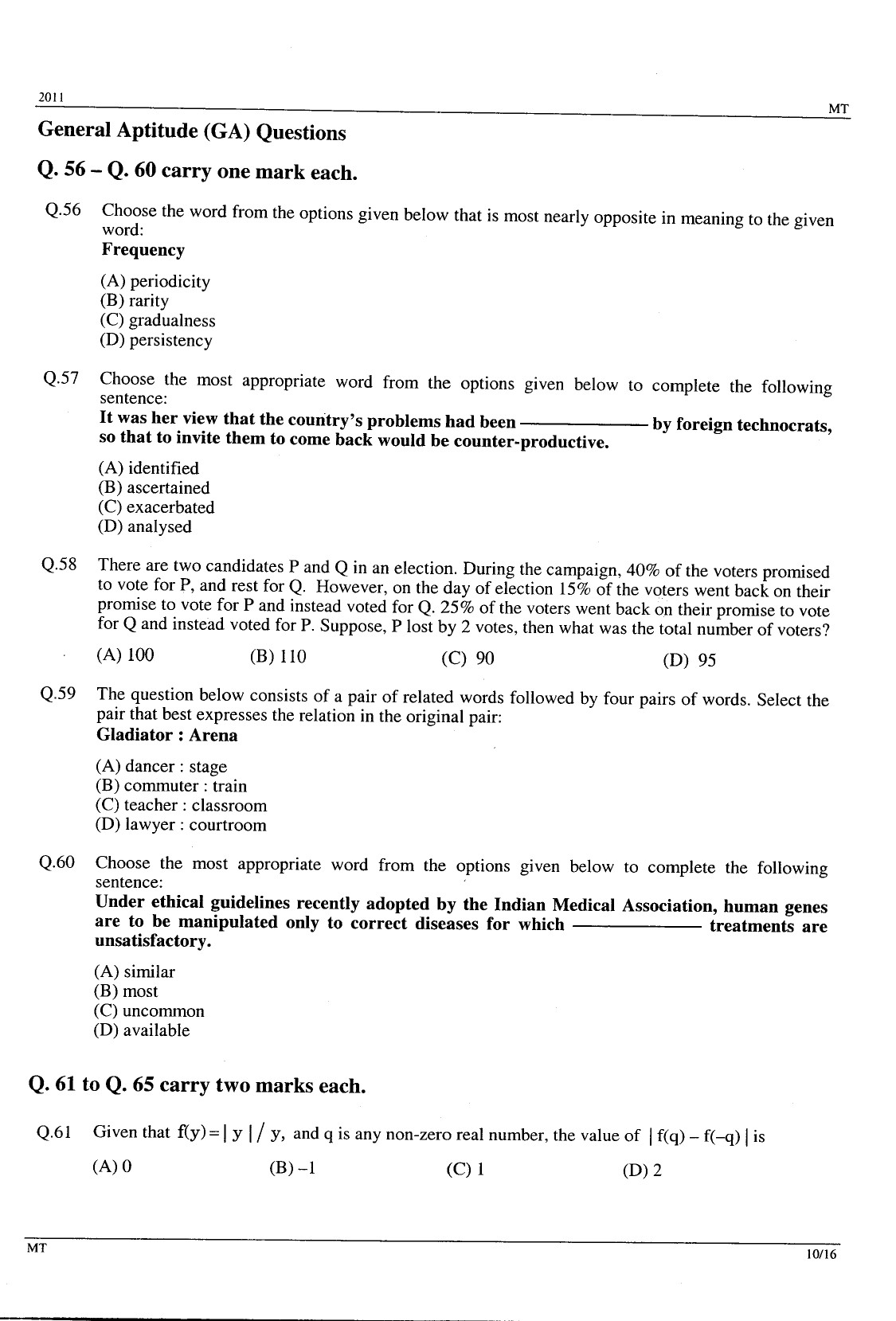 GATE Exam Question Paper 2011 Metallurgical Engineering 10