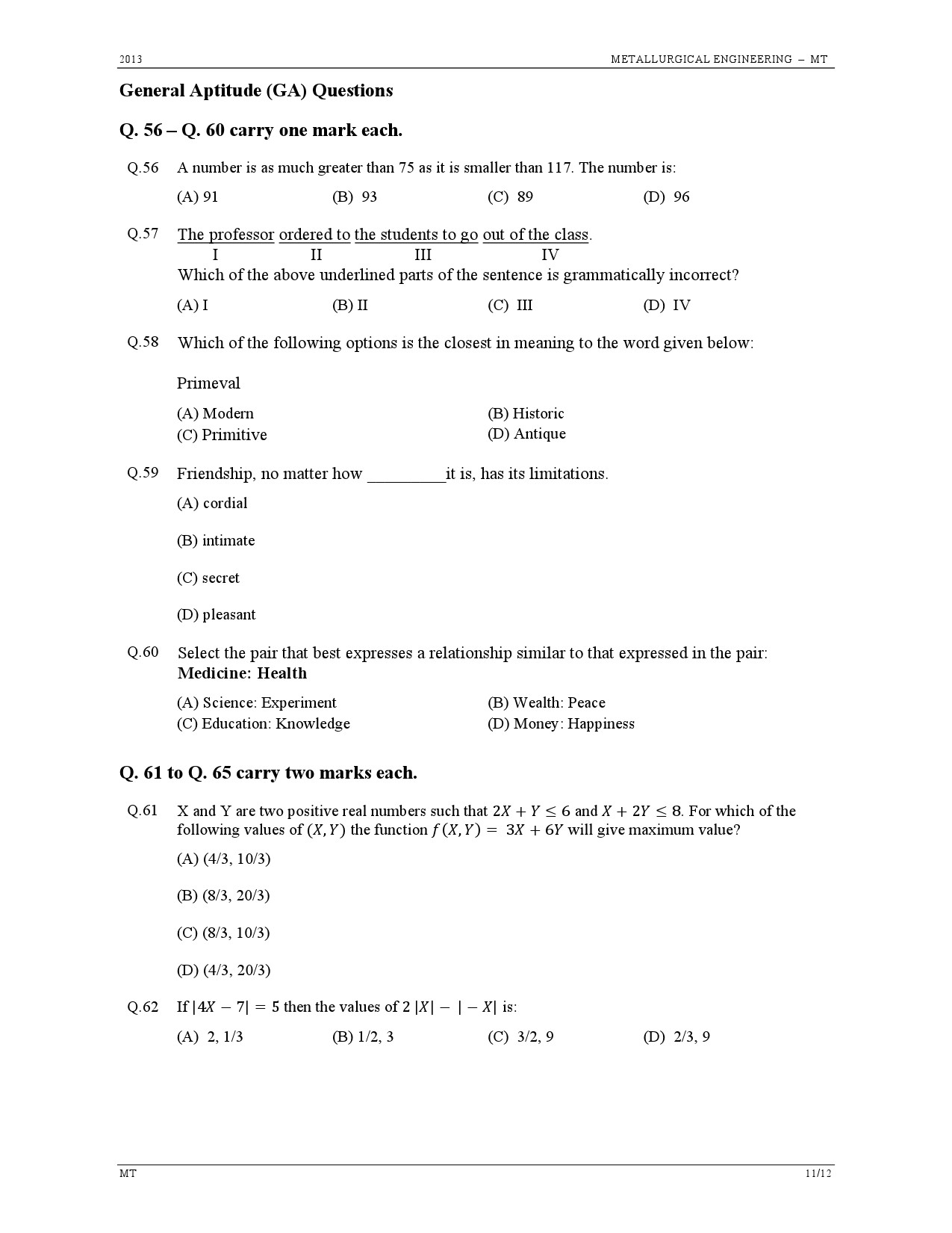 GATE Exam Question Paper 2013 Metallurgical Engineering 11