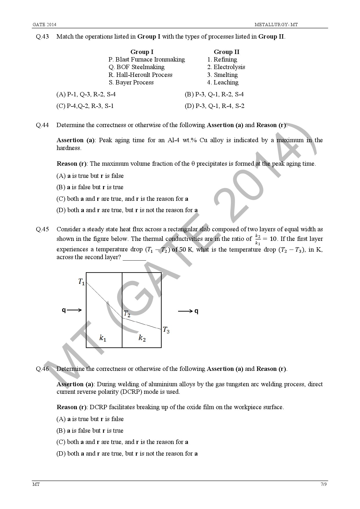 GATE Exam Question Paper 2014 Metallurgical Engineering 13