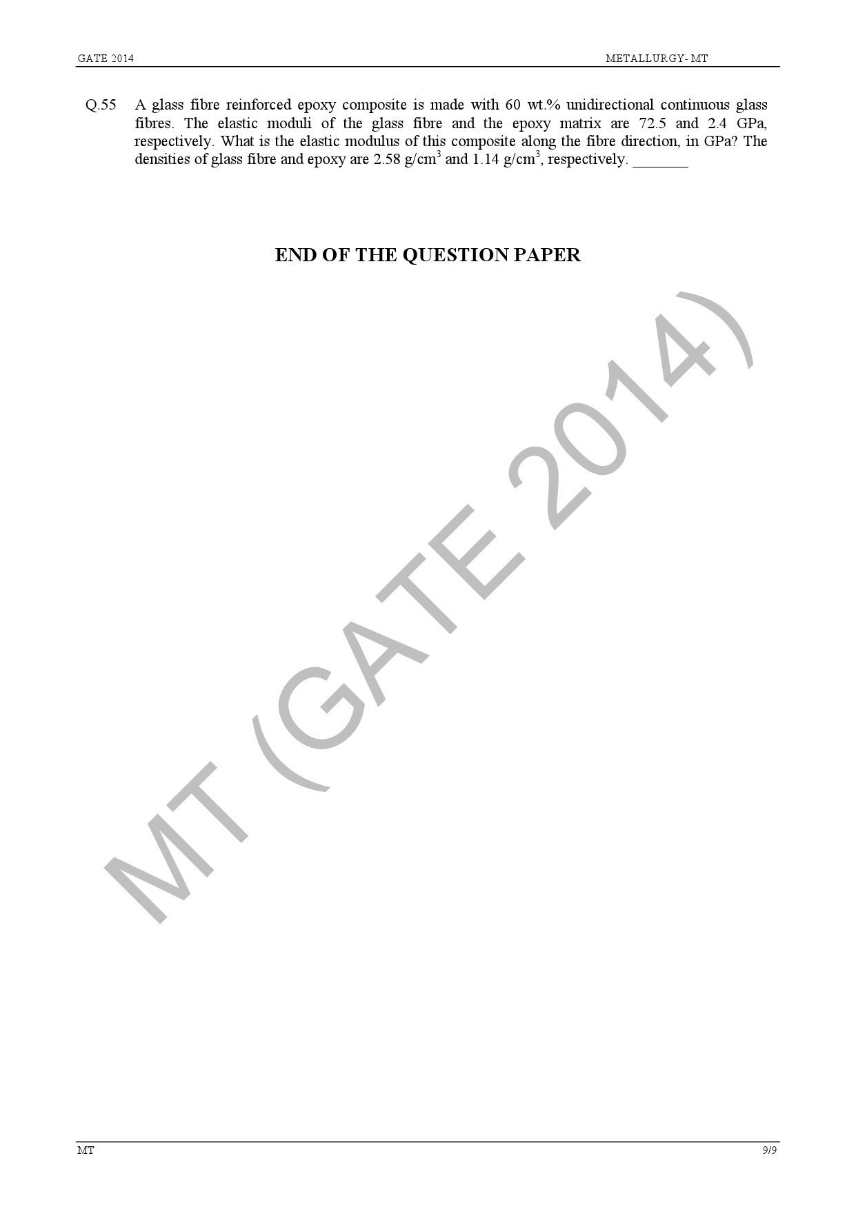 GATE Exam Question Paper 2014 Metallurgical Engineering 15