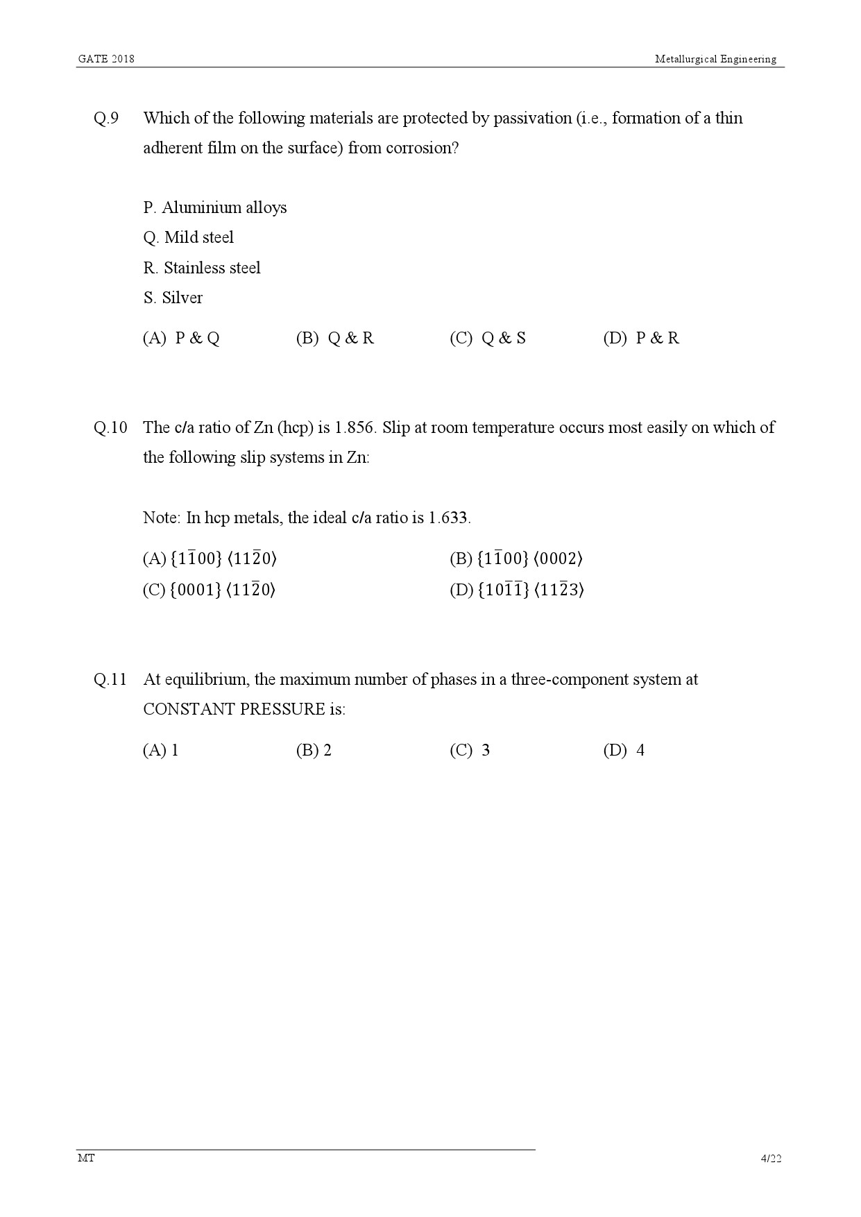 GATE Exam Question Paper 2018 Metallurgical Engineering 6