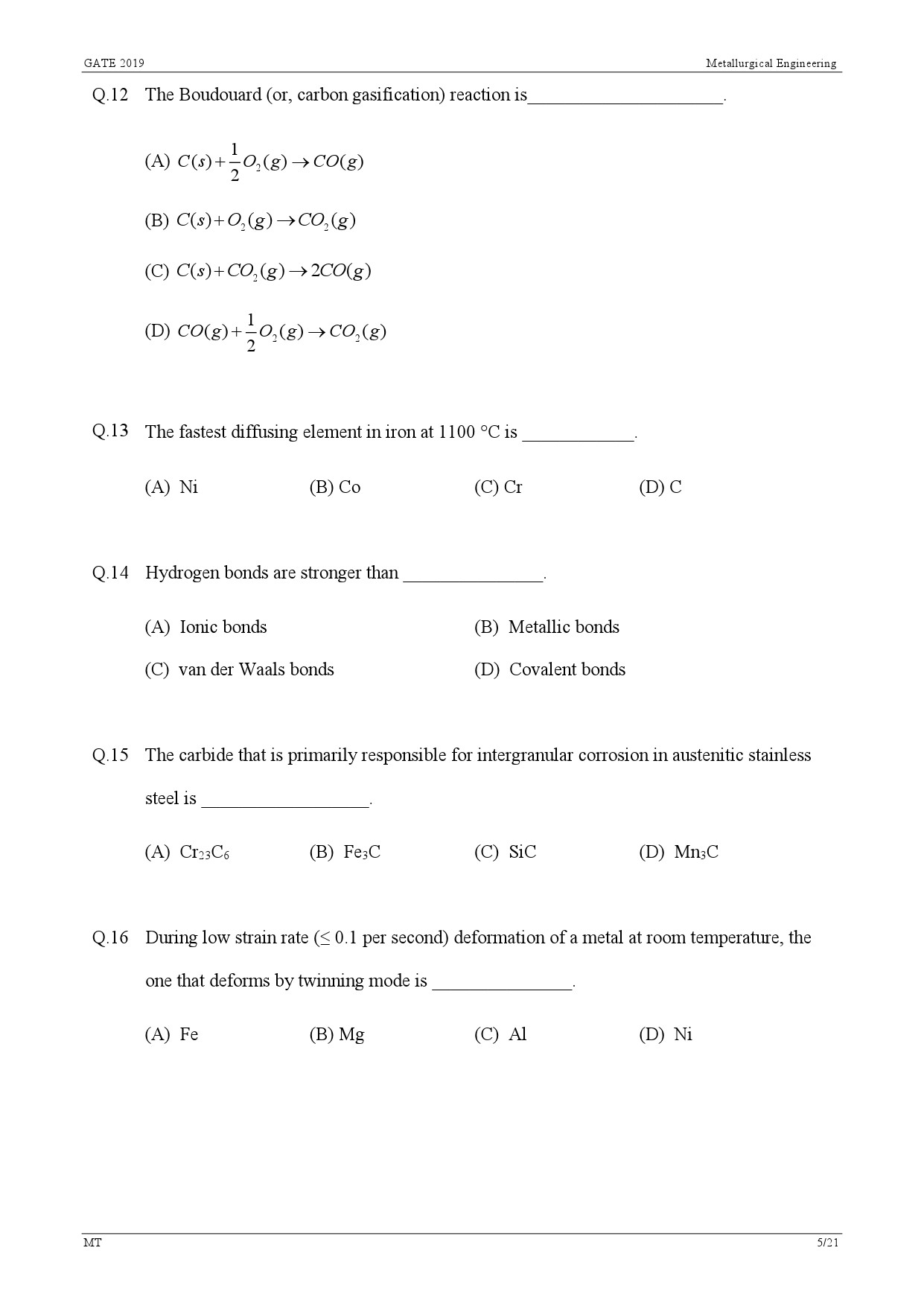 GATE Exam Question Paper 2019 Metallurgical Engineering 8