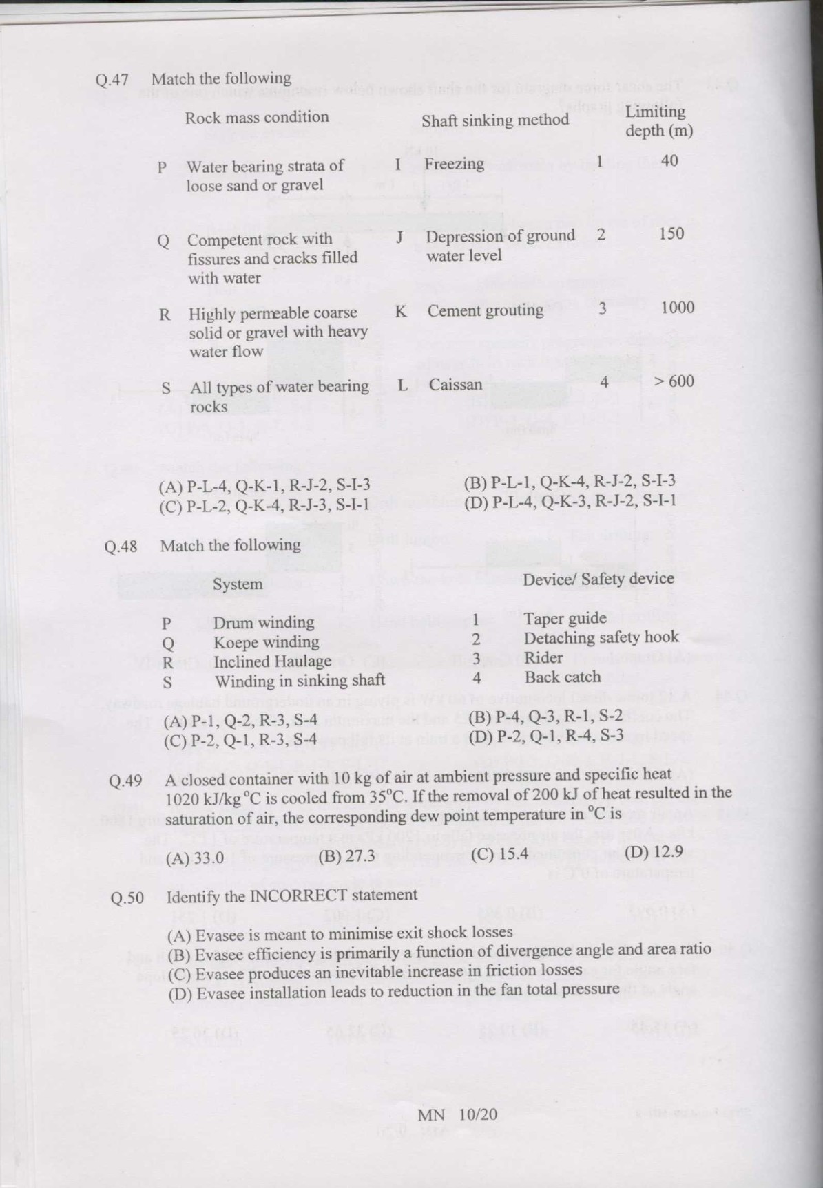 GATE Exam Question Paper 2007 Mining Engineering 10