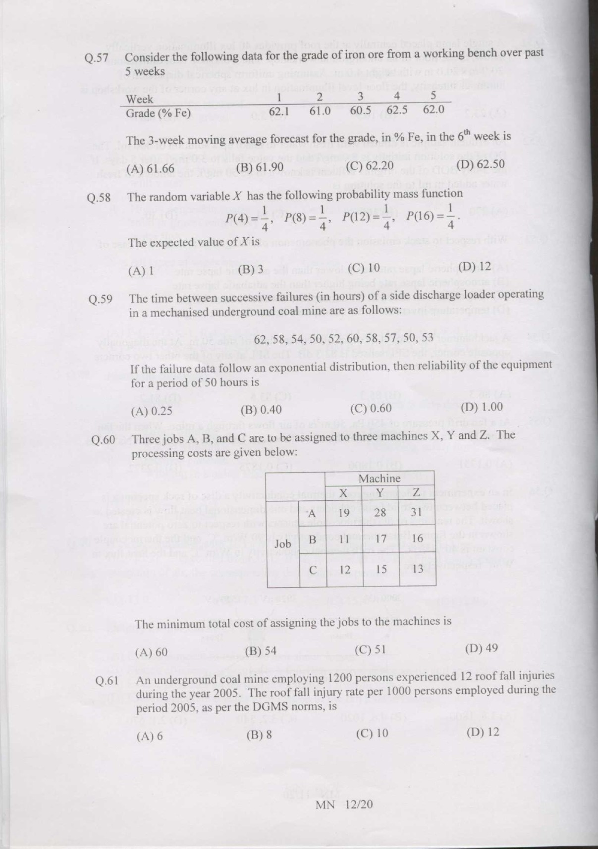 GATE Exam Question Paper 2007 Mining Engineering 12