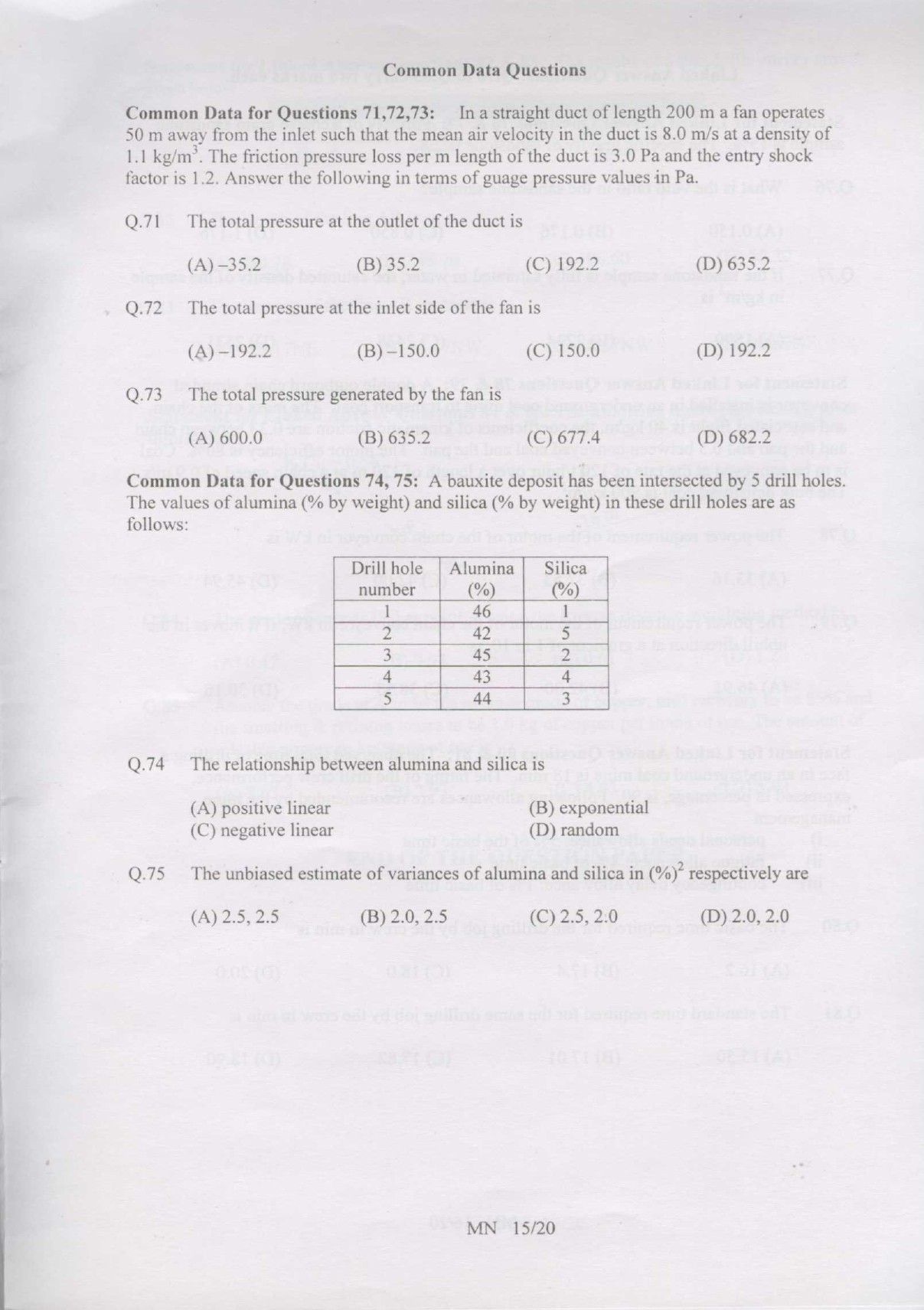 GATE Exam Question Paper 2007 Mining Engineering 15
