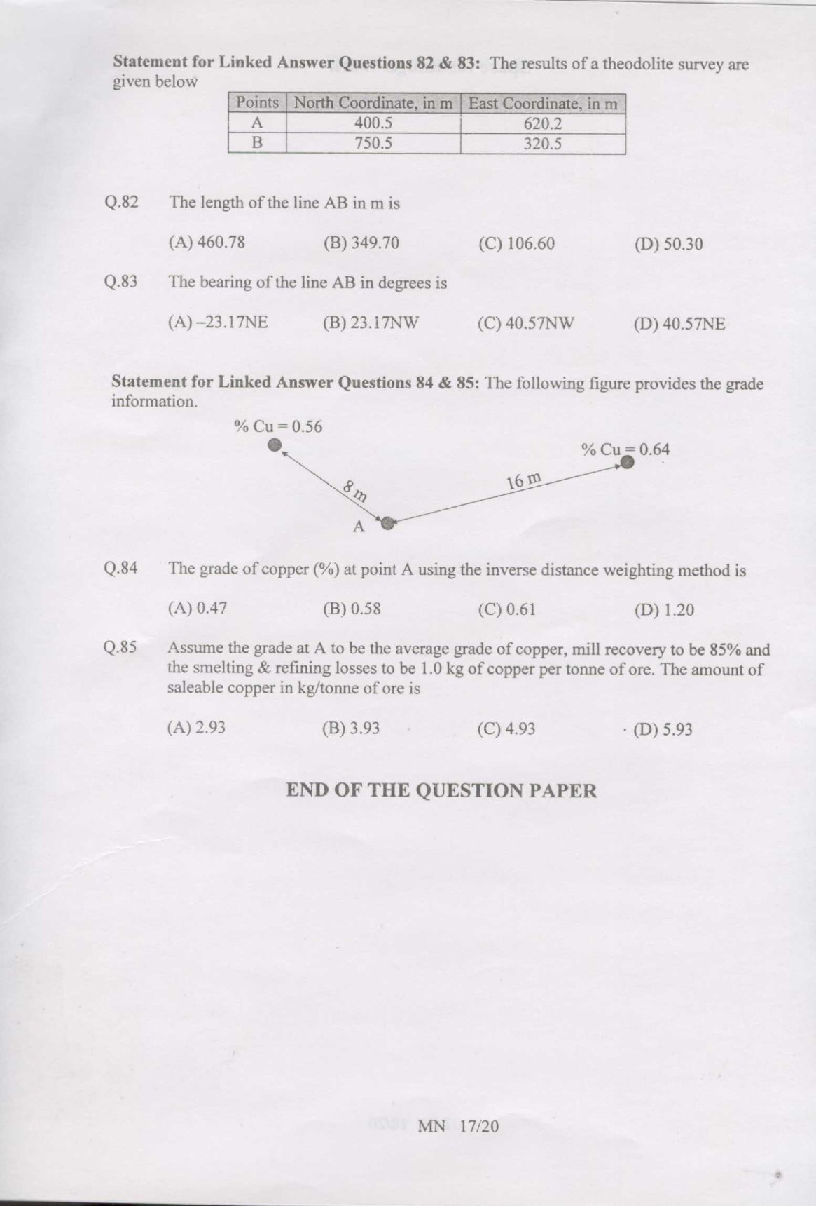 GATE Exam Question Paper 2007 Mining Engineering 17