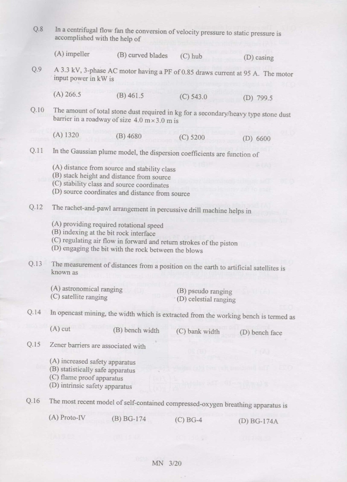 GATE Exam Question Paper 2007 Mining Engineering 3