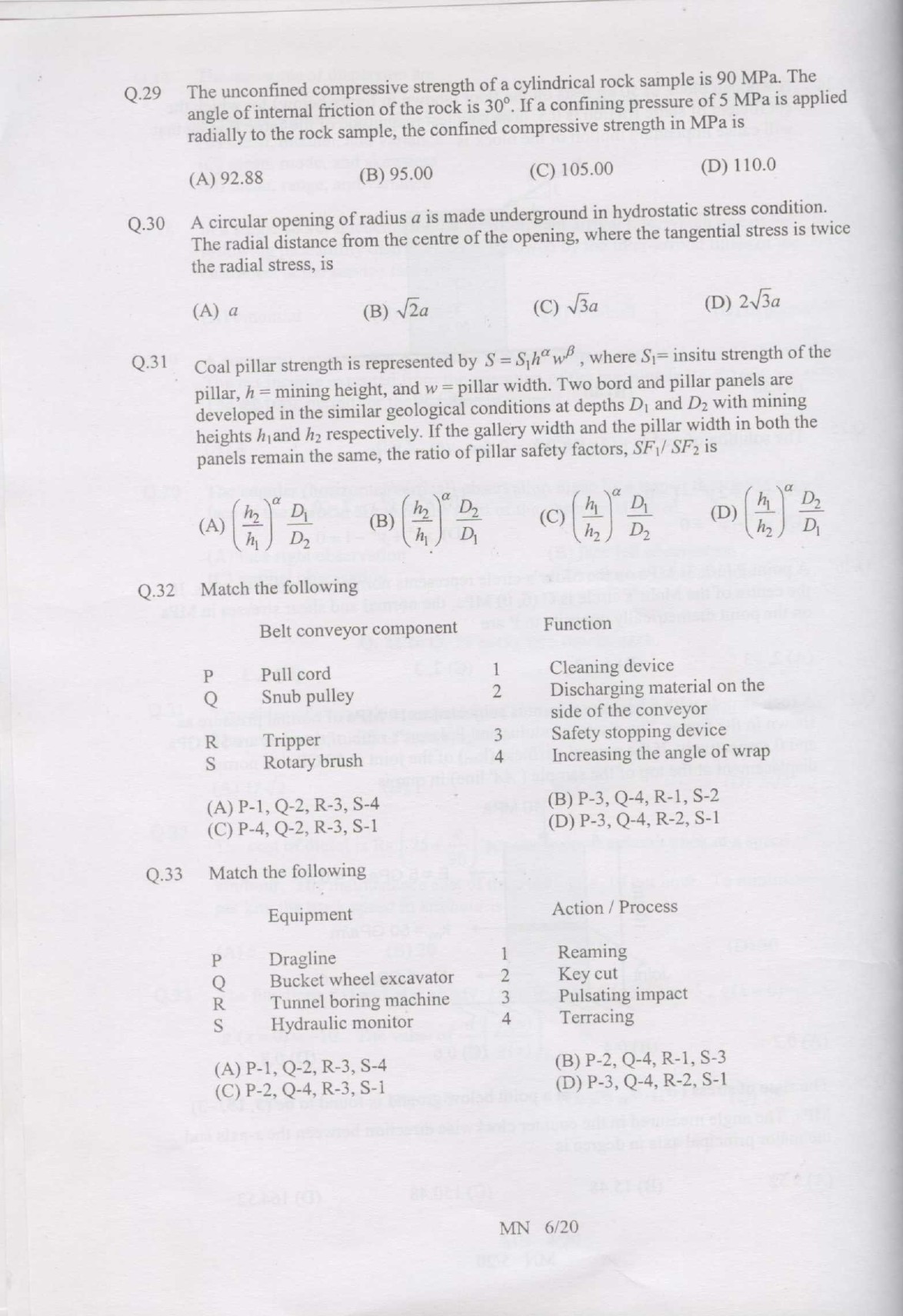 GATE Exam Question Paper 2007 Mining Engineering 6