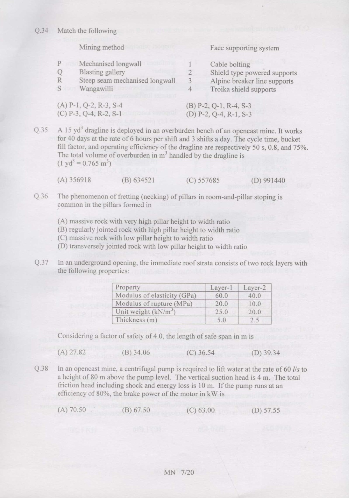 GATE Exam Question Paper 2007 Mining Engineering 7