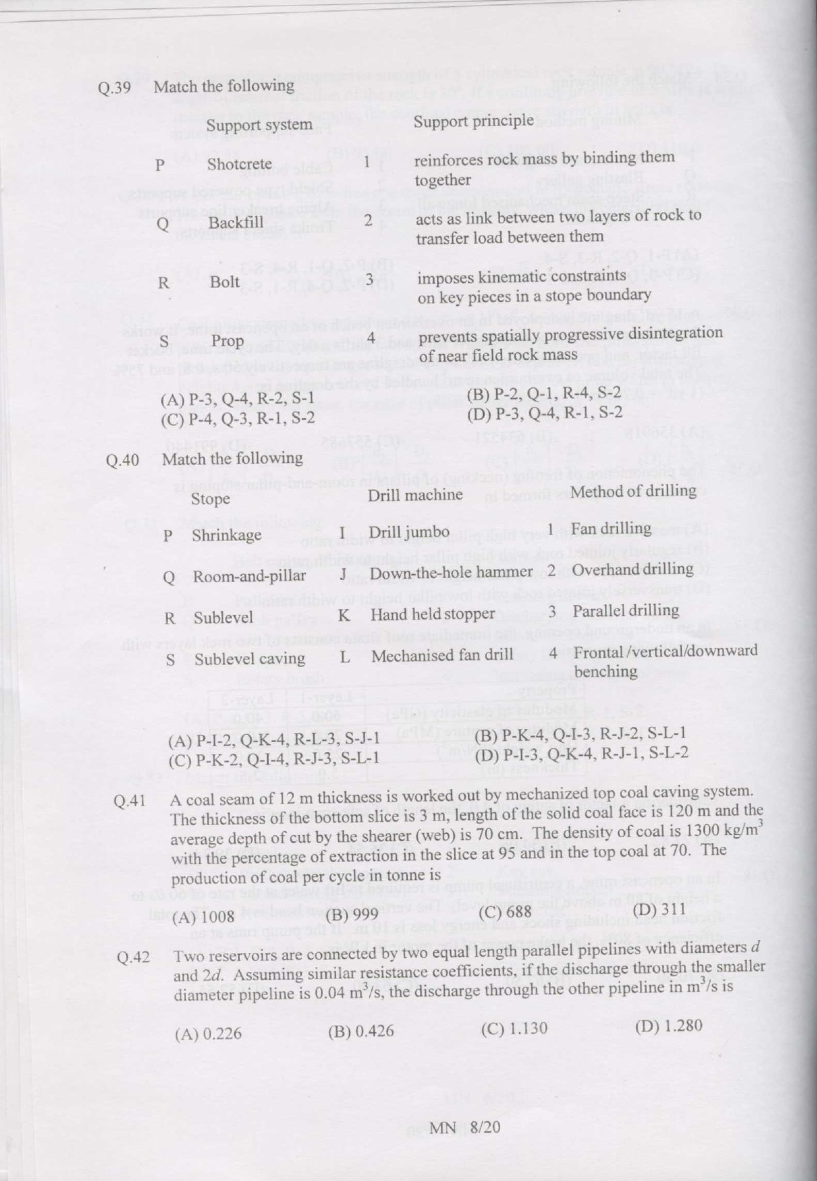 GATE Exam Question Paper 2007 Mining Engineering 8