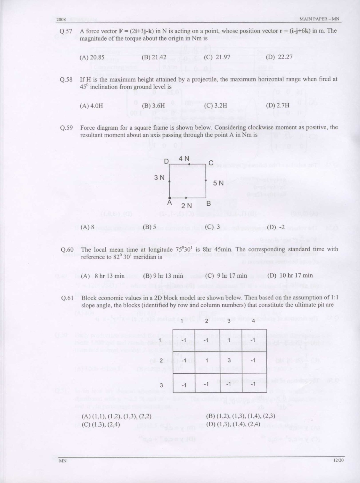 GATE Exam Question Paper 2008 Mining Engineering 12