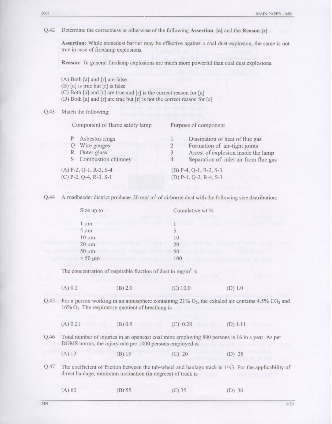 GATE Exam Question Paper 2008 Mining Engineering 9
