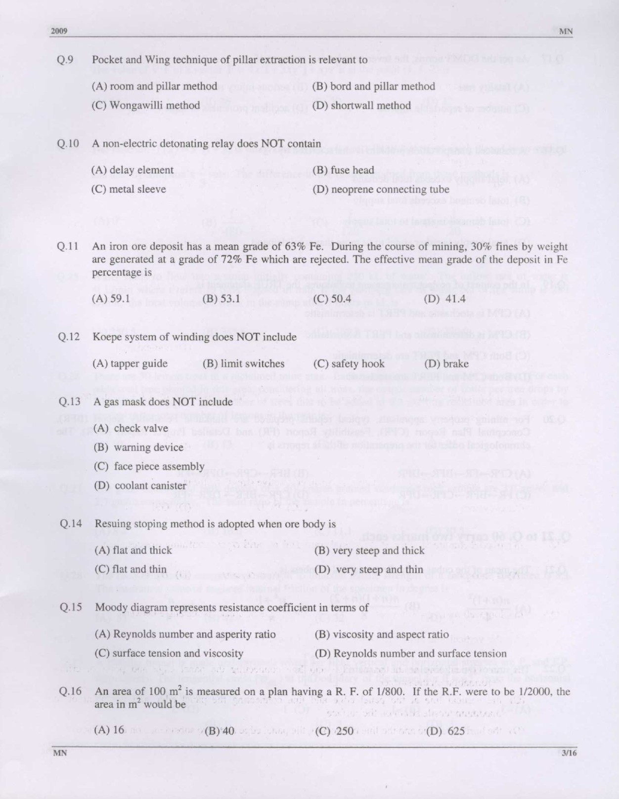 GATE Exam Question Paper 2009 Mining Engineering 3