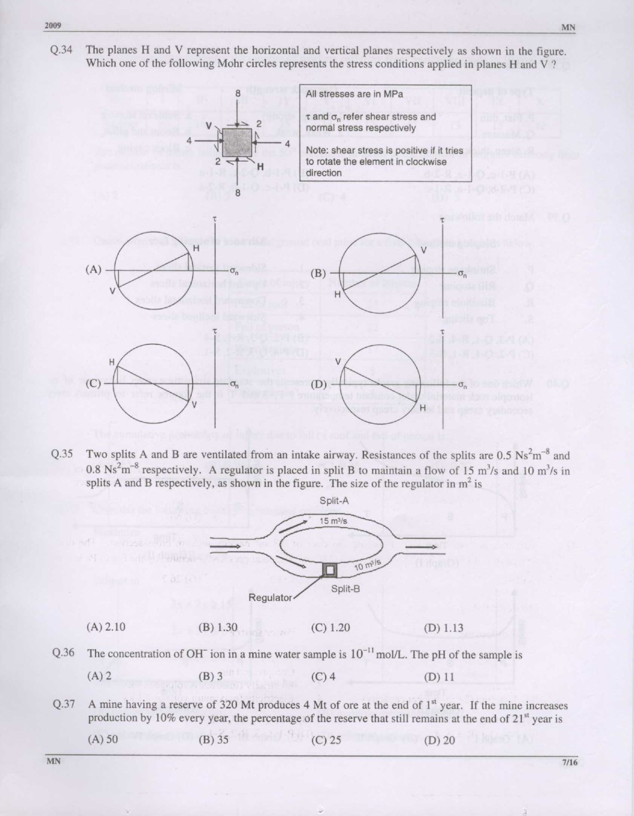 GATE Exam Question Paper 2009 Mining Engineering 7