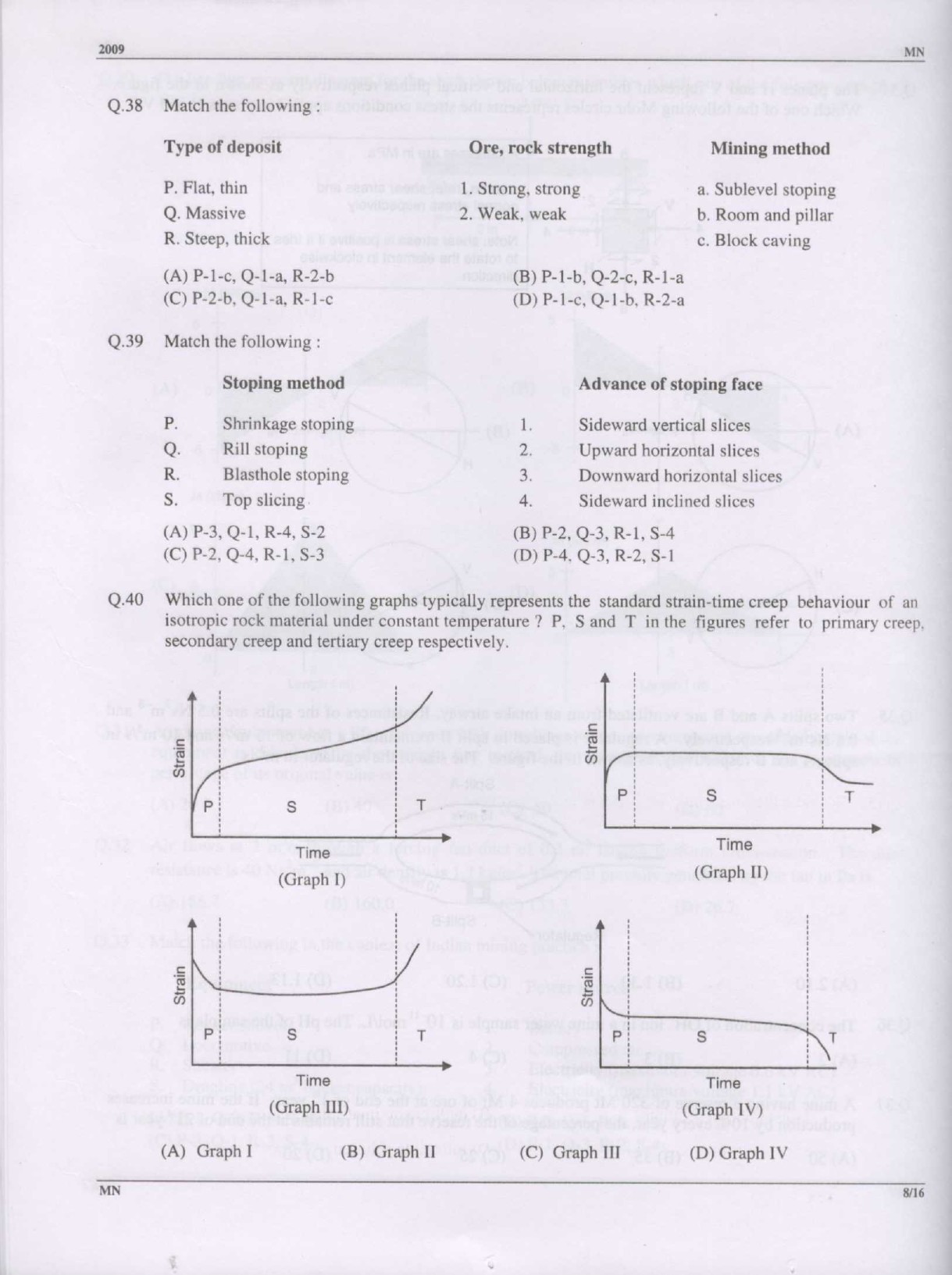 GATE Exam Question Paper 2009 Mining Engineering 8