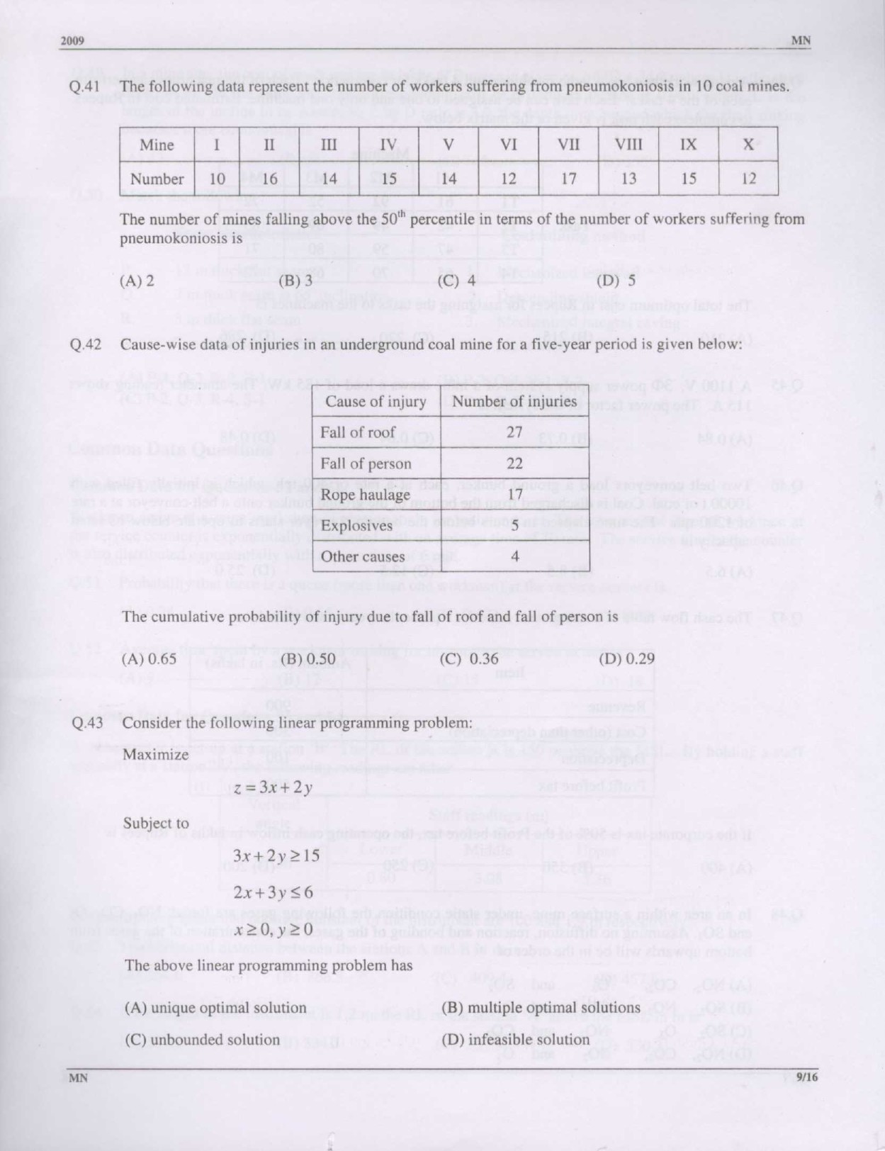 GATE Exam Question Paper 2009 Mining Engineering 9