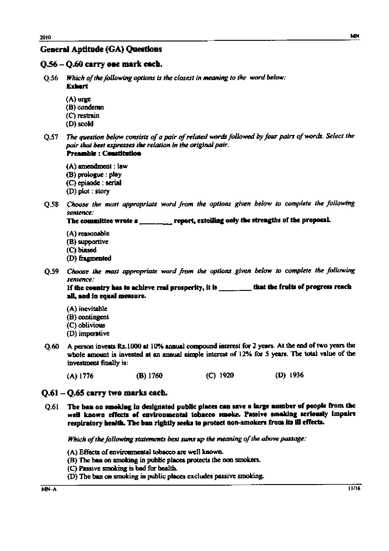 GATE Exam Question Paper 2010 Mining Engineering 11