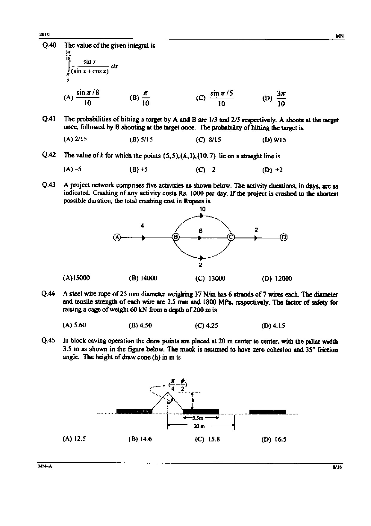 GATE Exam Question Paper 2010 Mining Engineering 8
