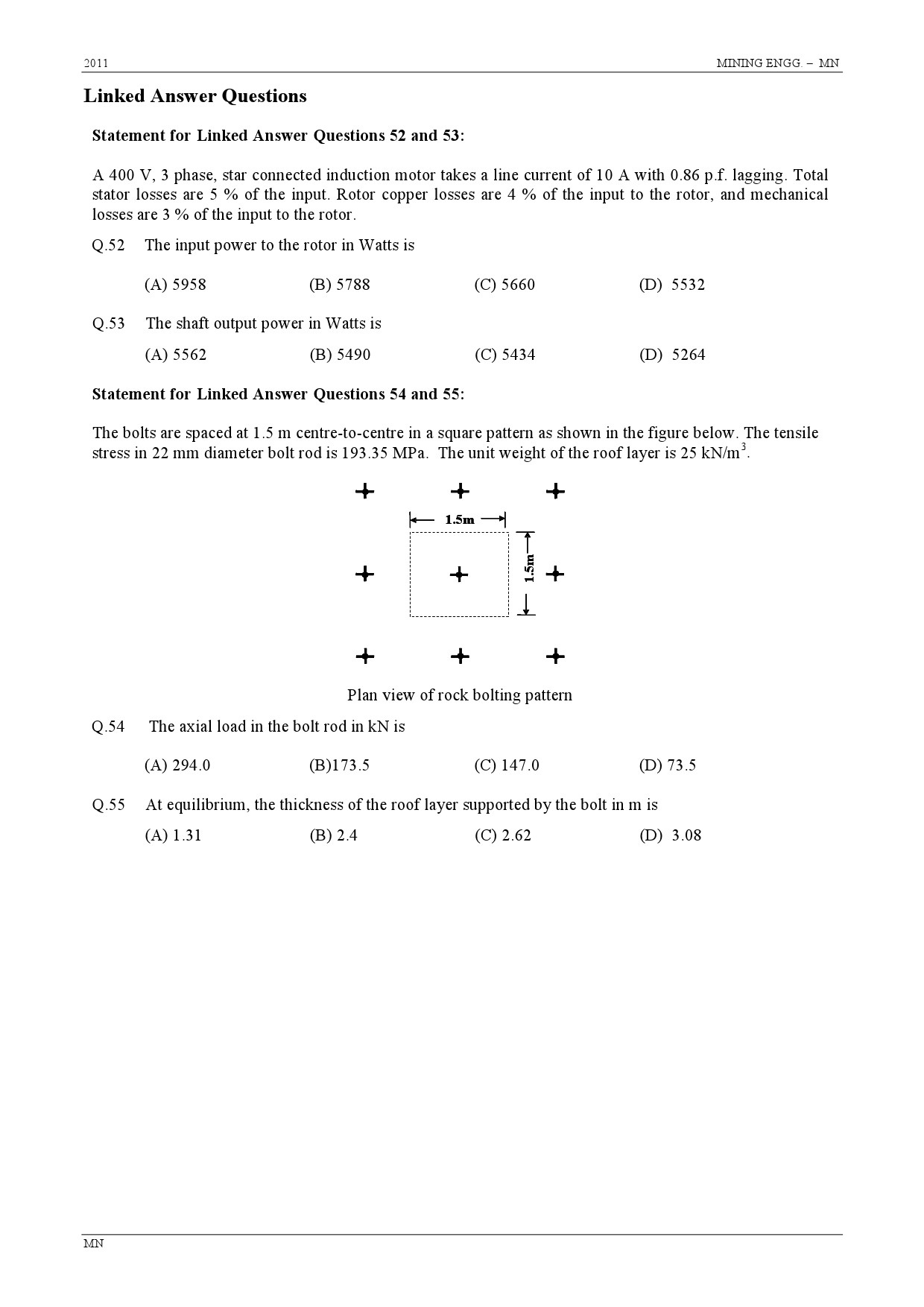 GATE Exam Question Paper 2011 Mining Engineering 10