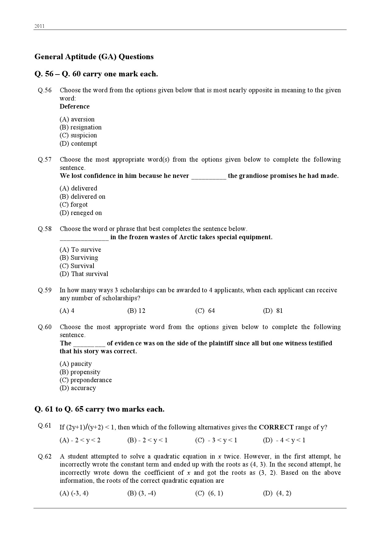 GATE Exam Question Paper 2011 Mining Engineering 11