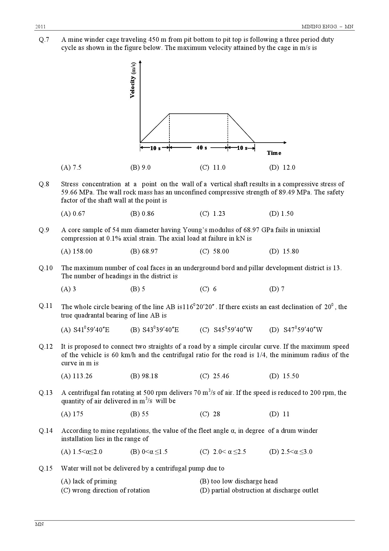 GATE Exam Question Paper 2011 Mining Engineering 3
