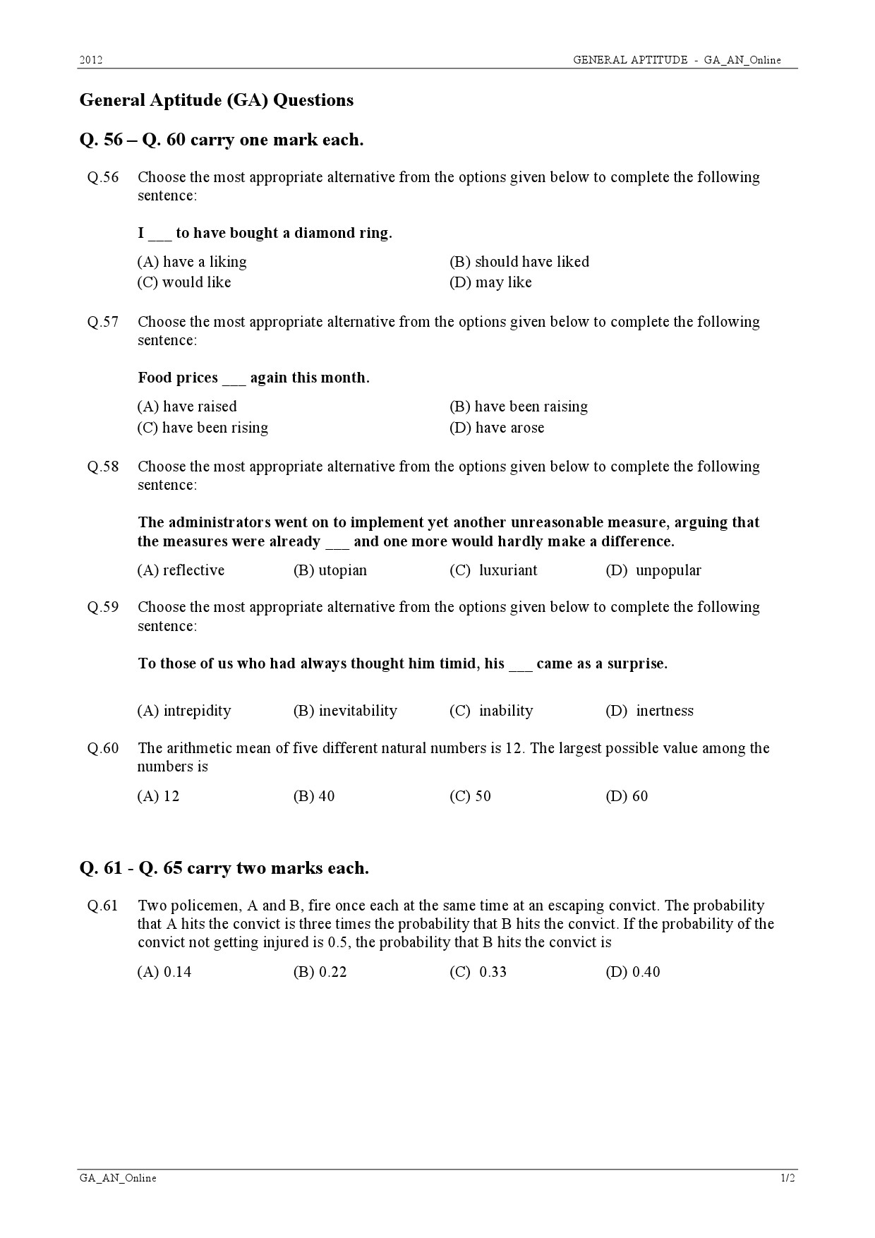 GATE Exam Question Paper 2012 Mining Engineering 11