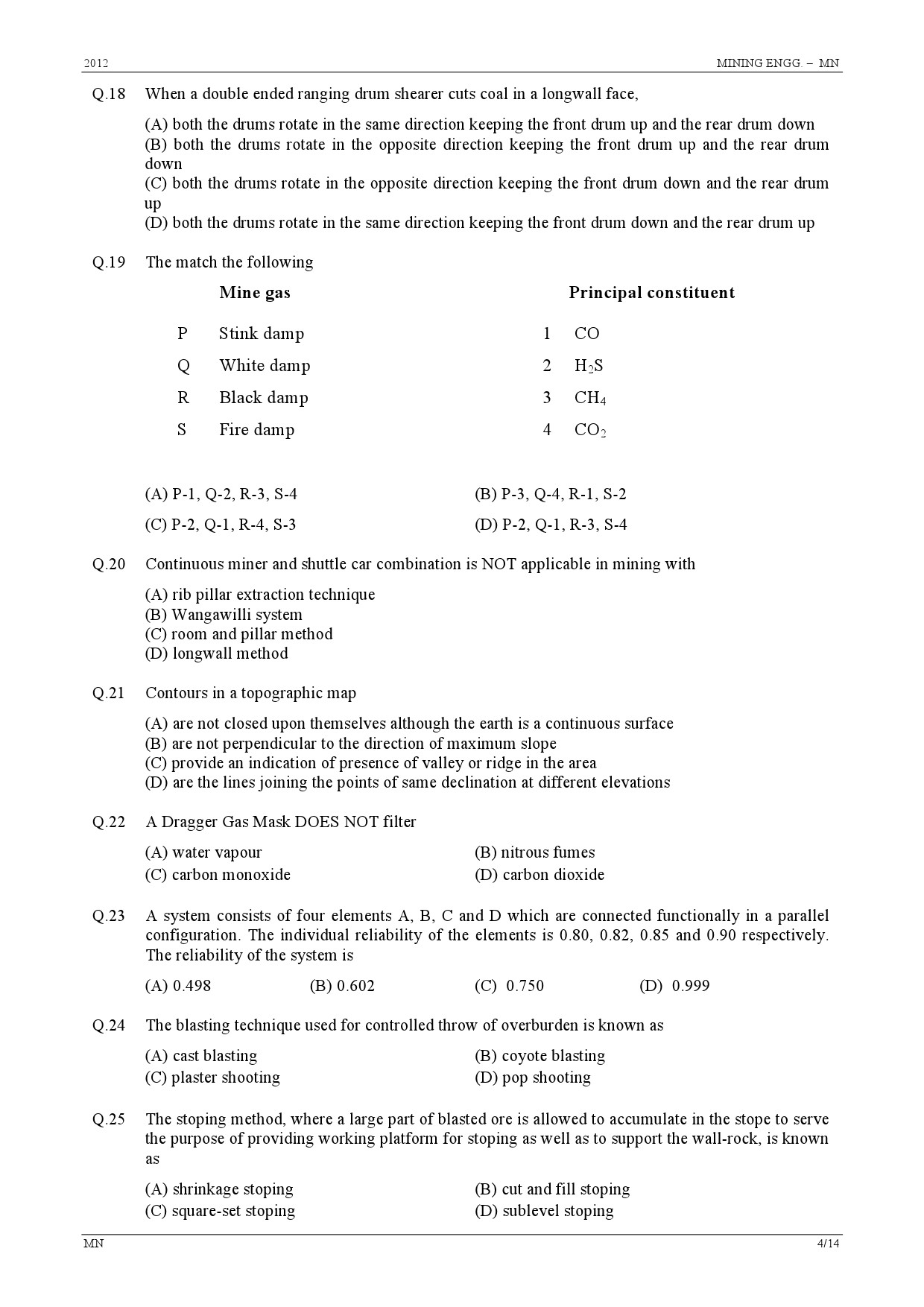 GATE Exam Question Paper 2012 Mining Engineering 4