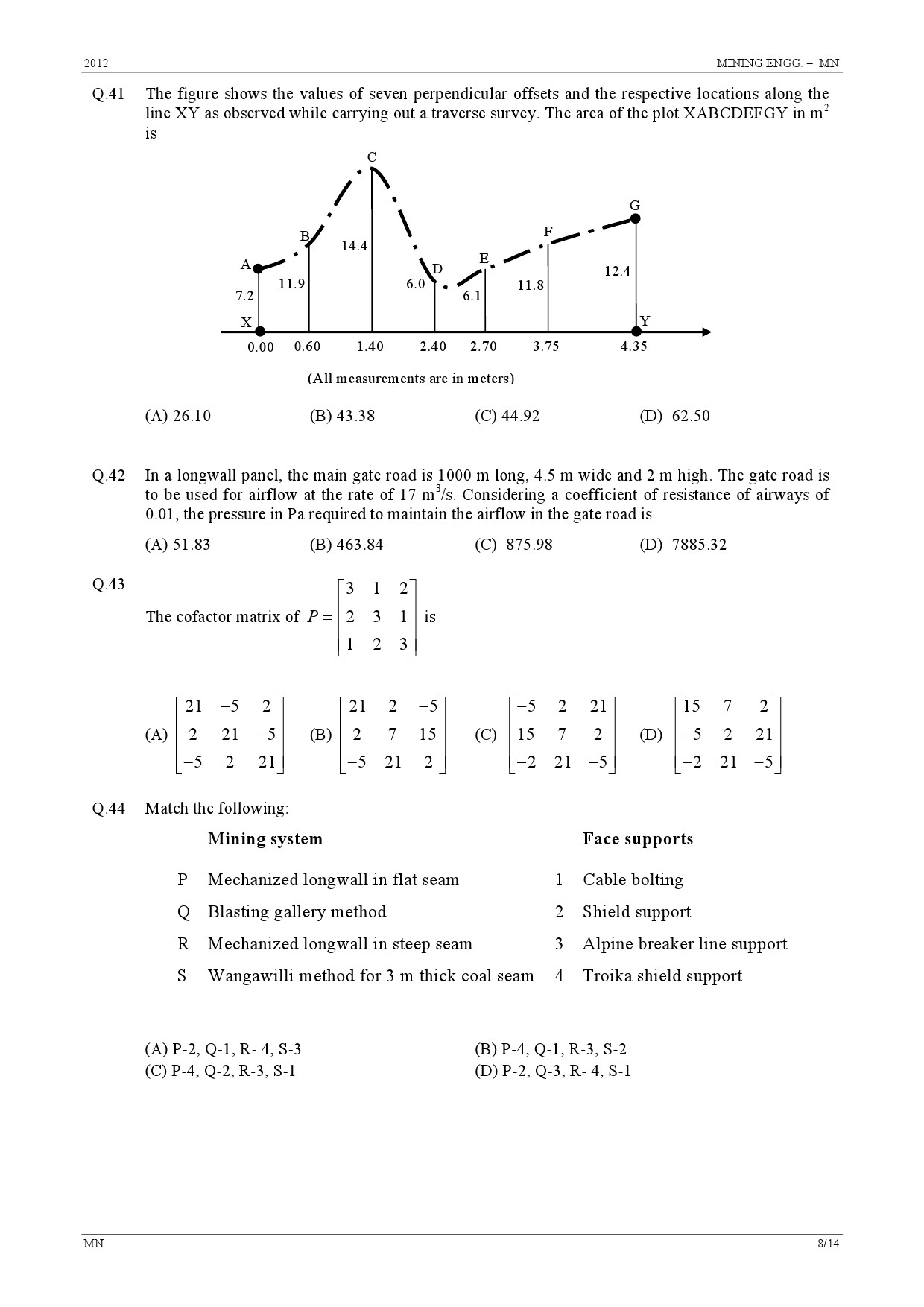 GATE Exam Question Paper 2012 Mining Engineering 8