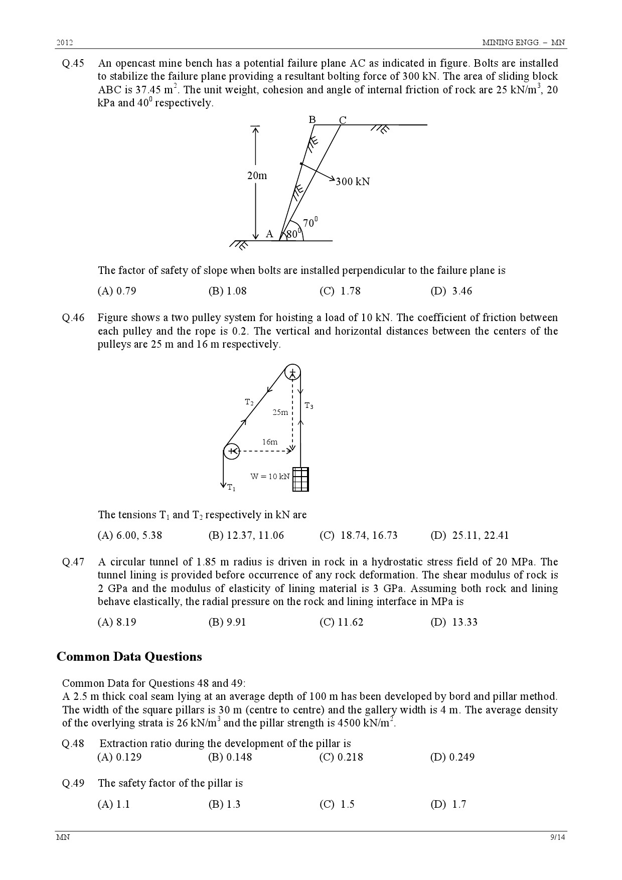 GATE Exam Question Paper 2012 Mining Engineering 9
