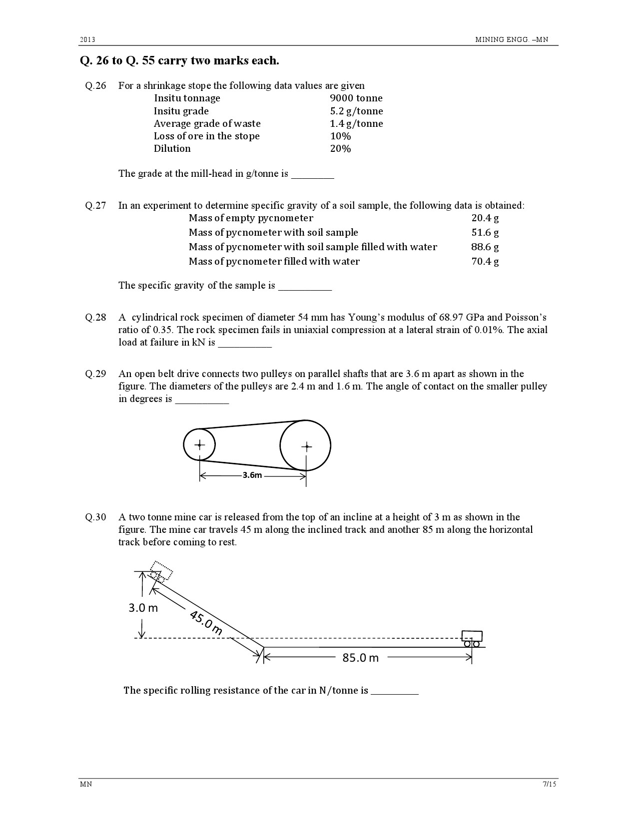 GATE Exam Question Paper 2013 Mining Engineering 7