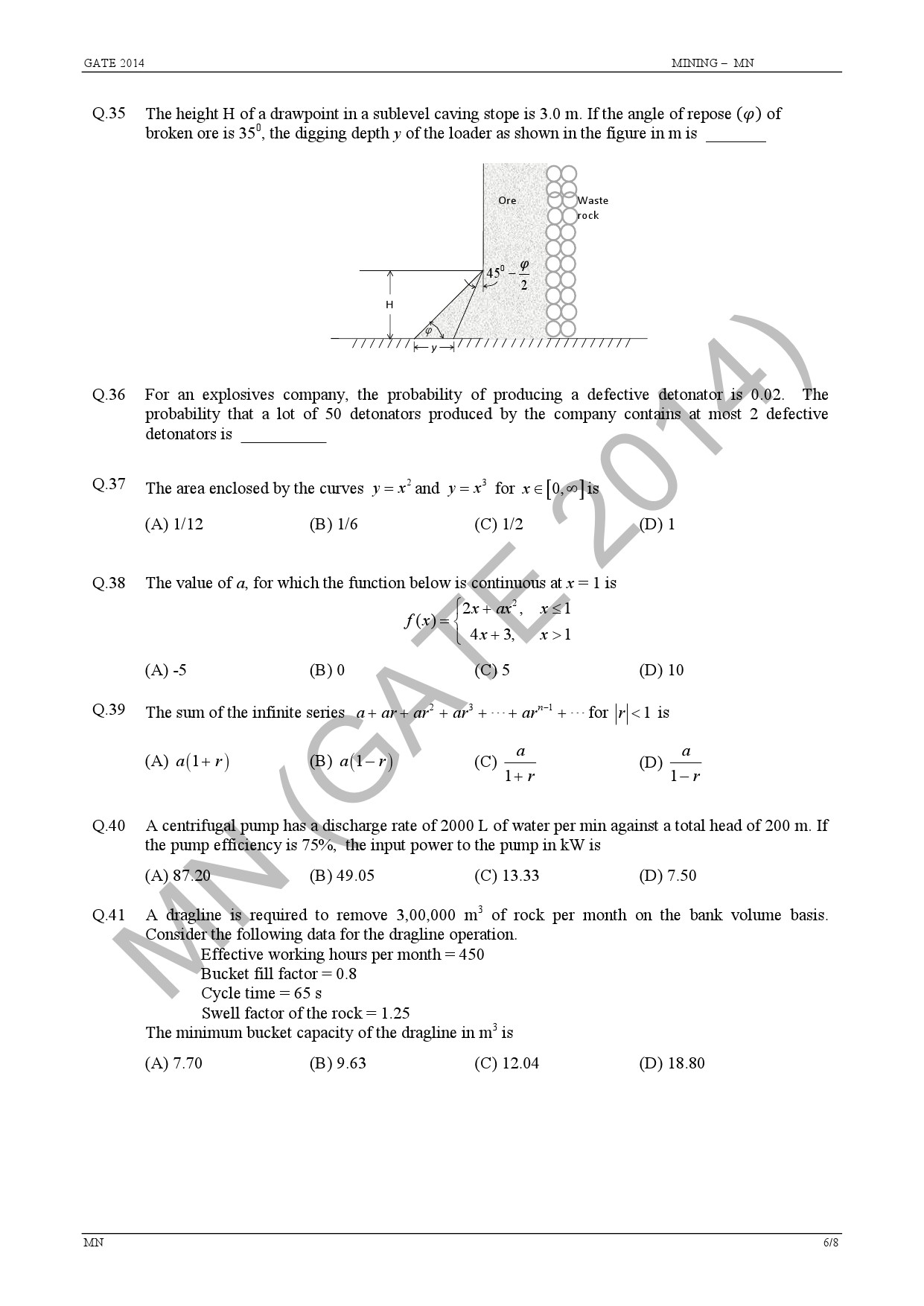GATE Exam Question Paper 2014 Mining Engineering 12