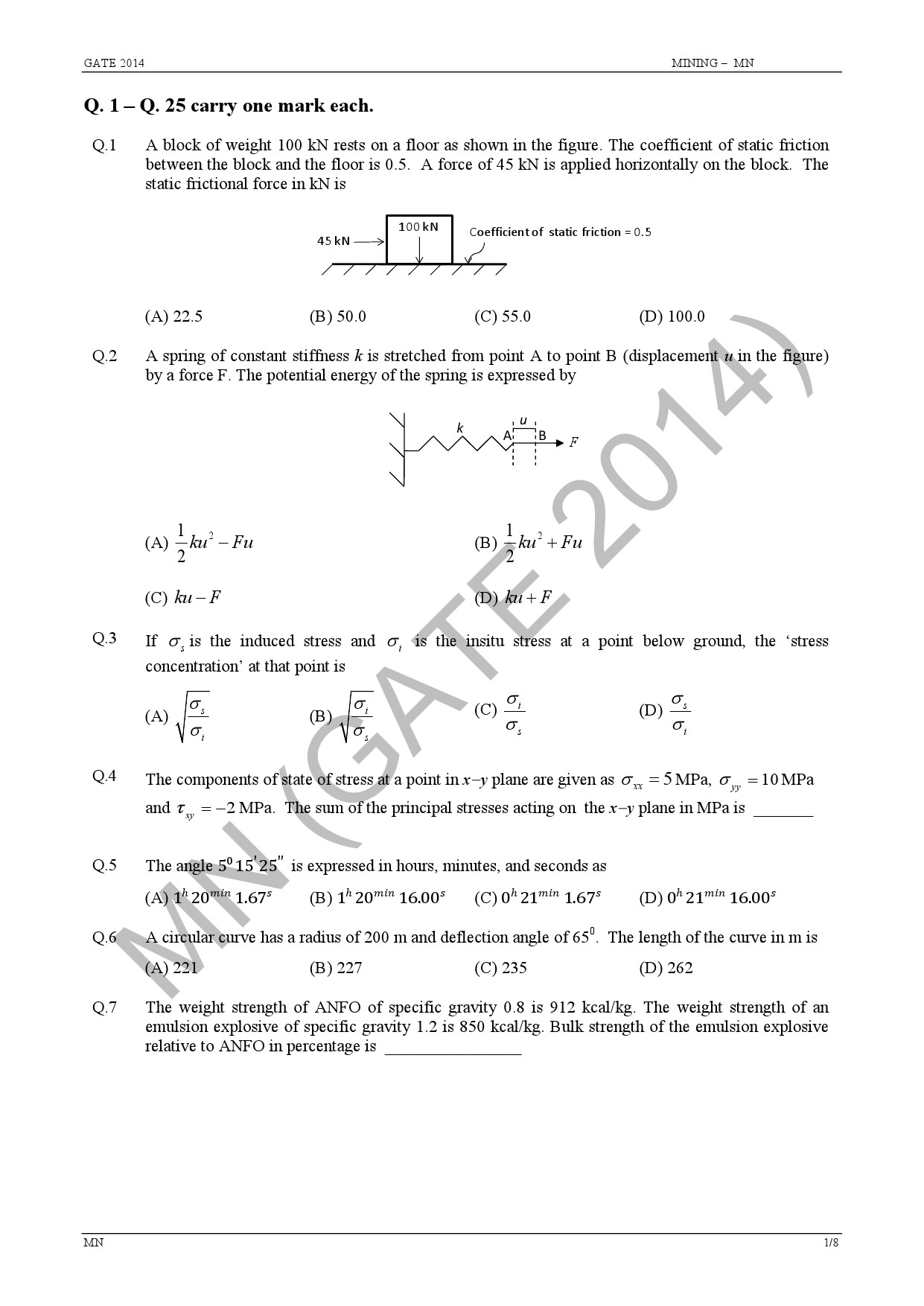 GATE Exam Question Paper 2014 Mining Engineering 7