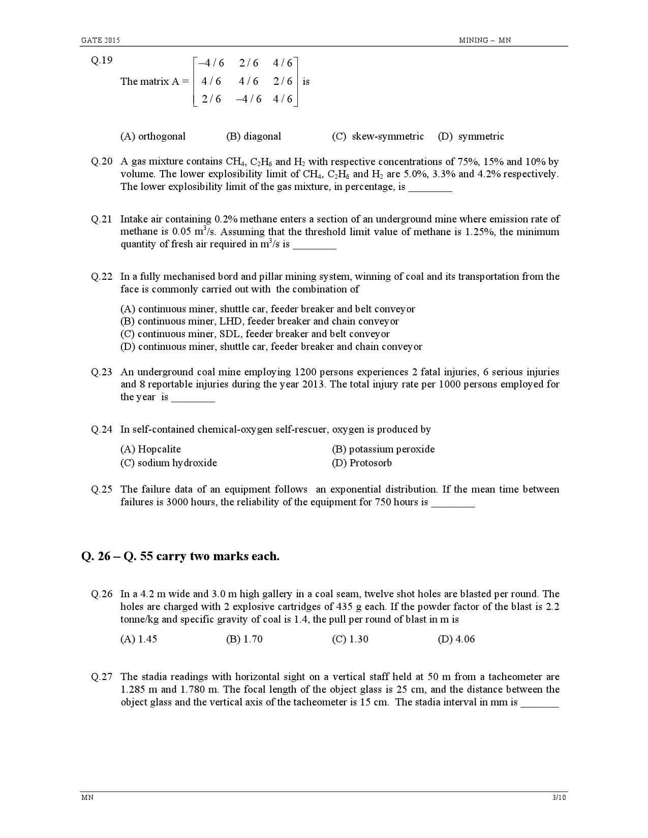 GATE Exam Question Paper 2015 Mining Engineering 3