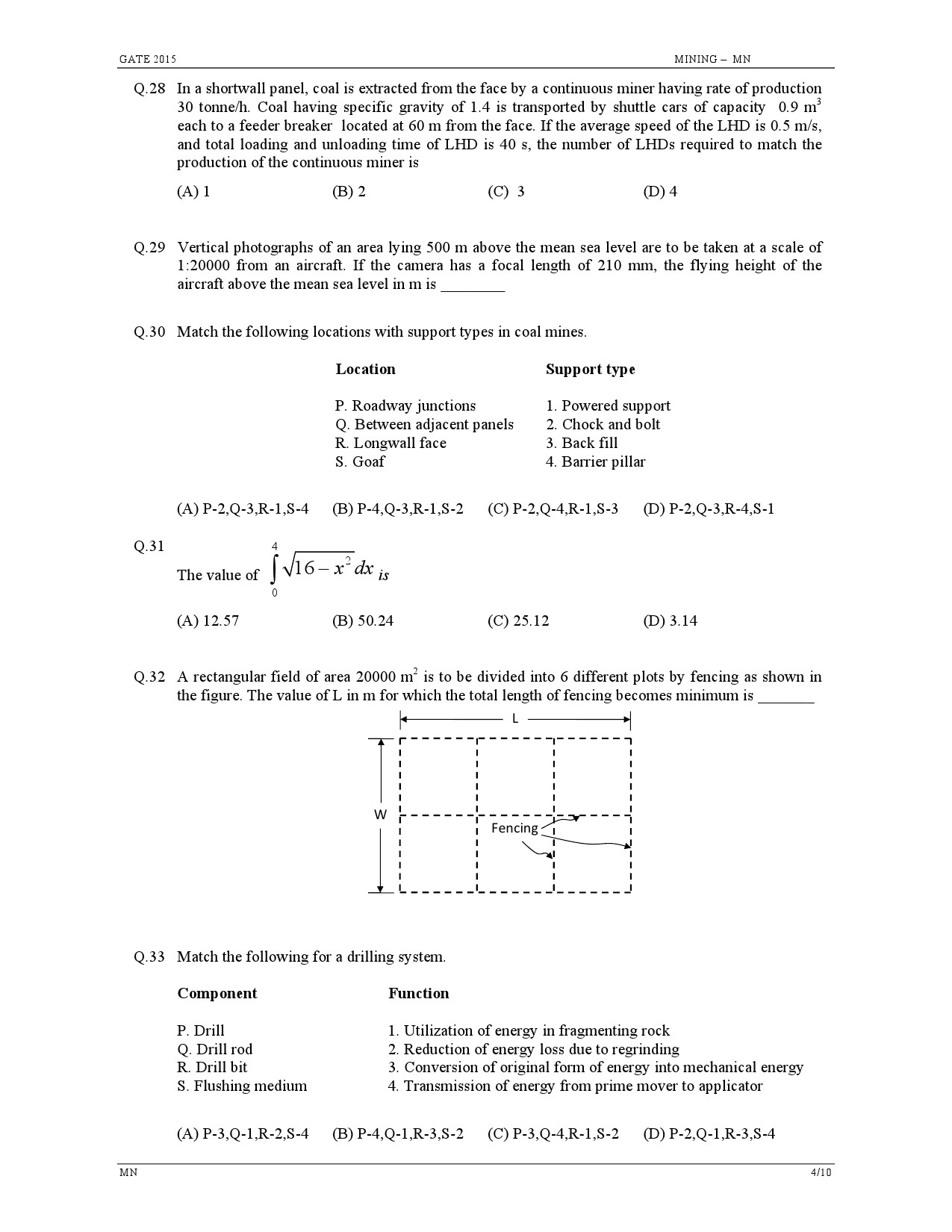 GATE Exam Question Paper 2015 Mining Engineering 4