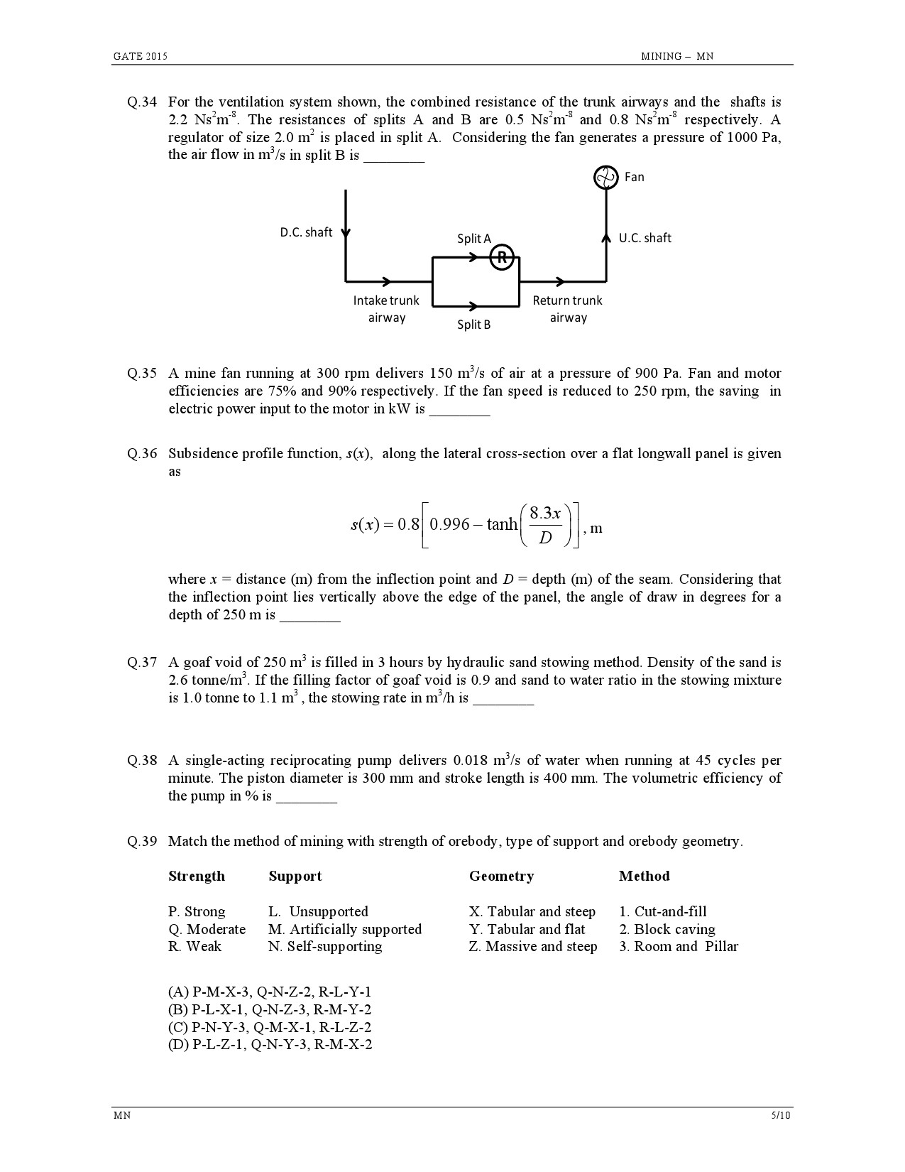 GATE Exam Question Paper 2015 Mining Engineering 5