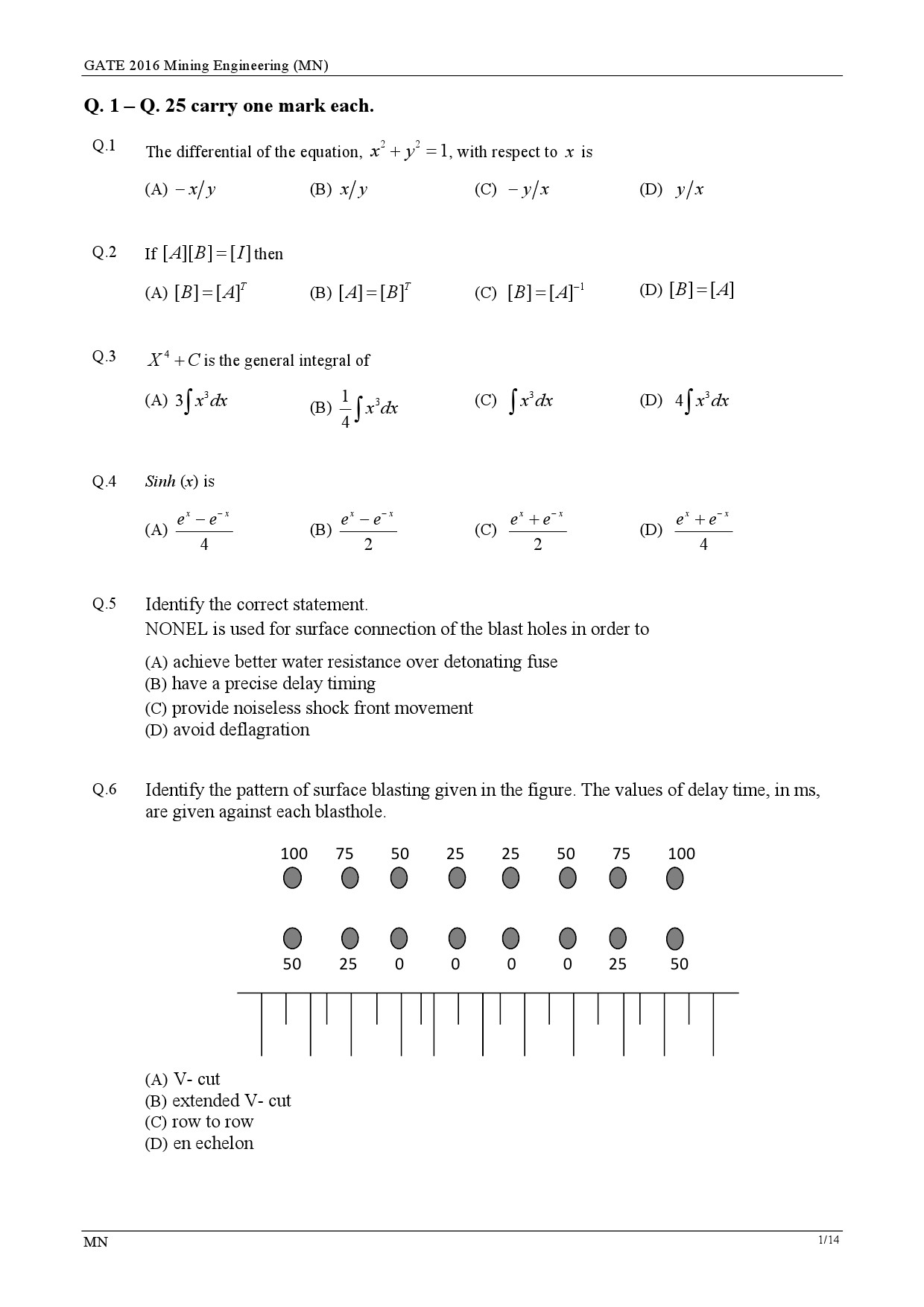 GATE Exam Question Paper 2016 Mining Engineering 4