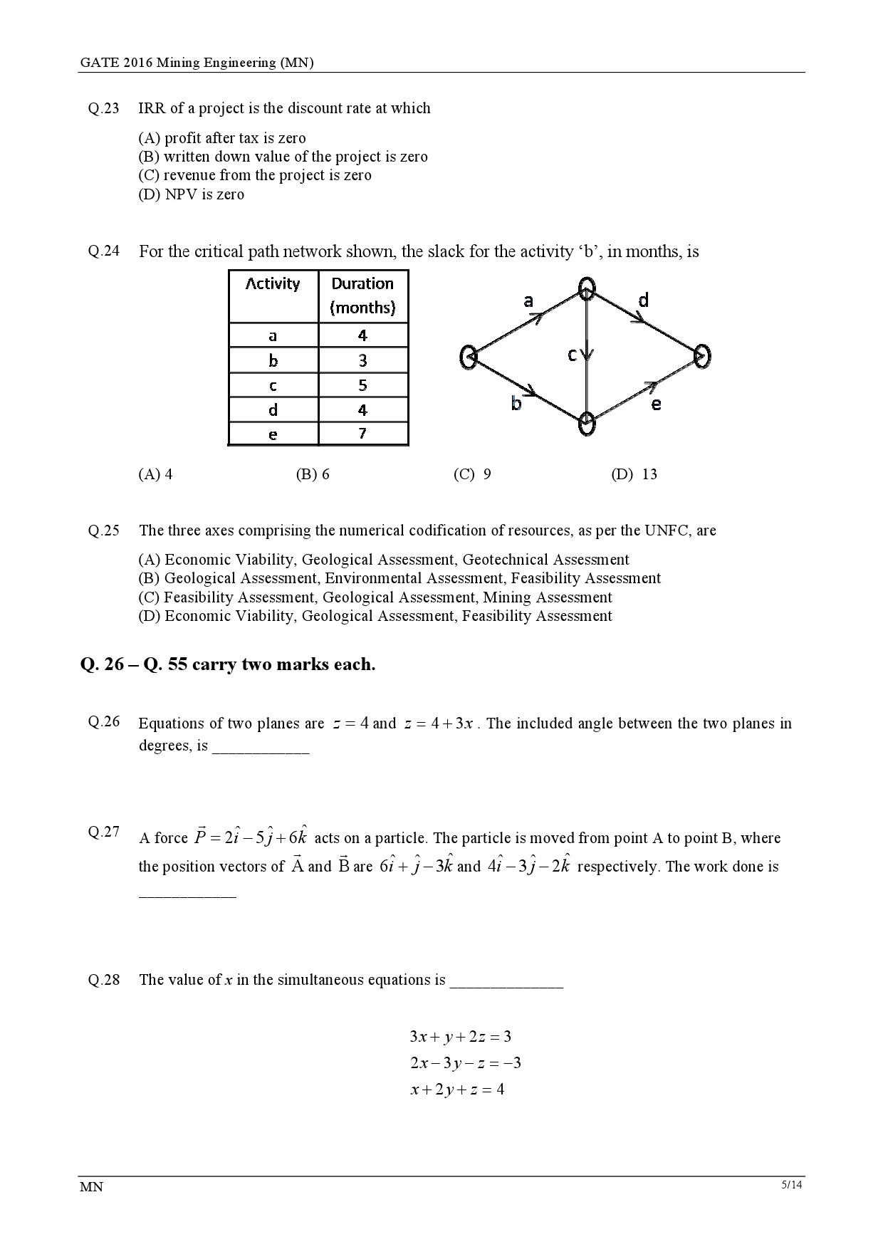 GATE Exam Question Paper 2016 Mining Engineering 8