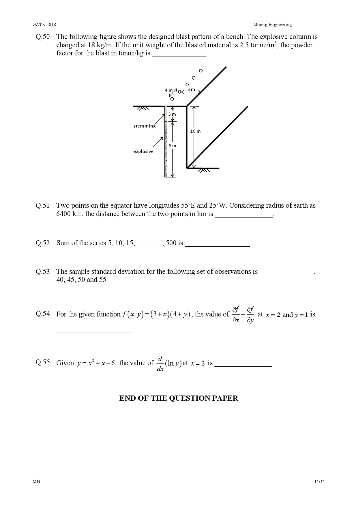 GATE Exam Question Paper 2018 Mining Engineering 14