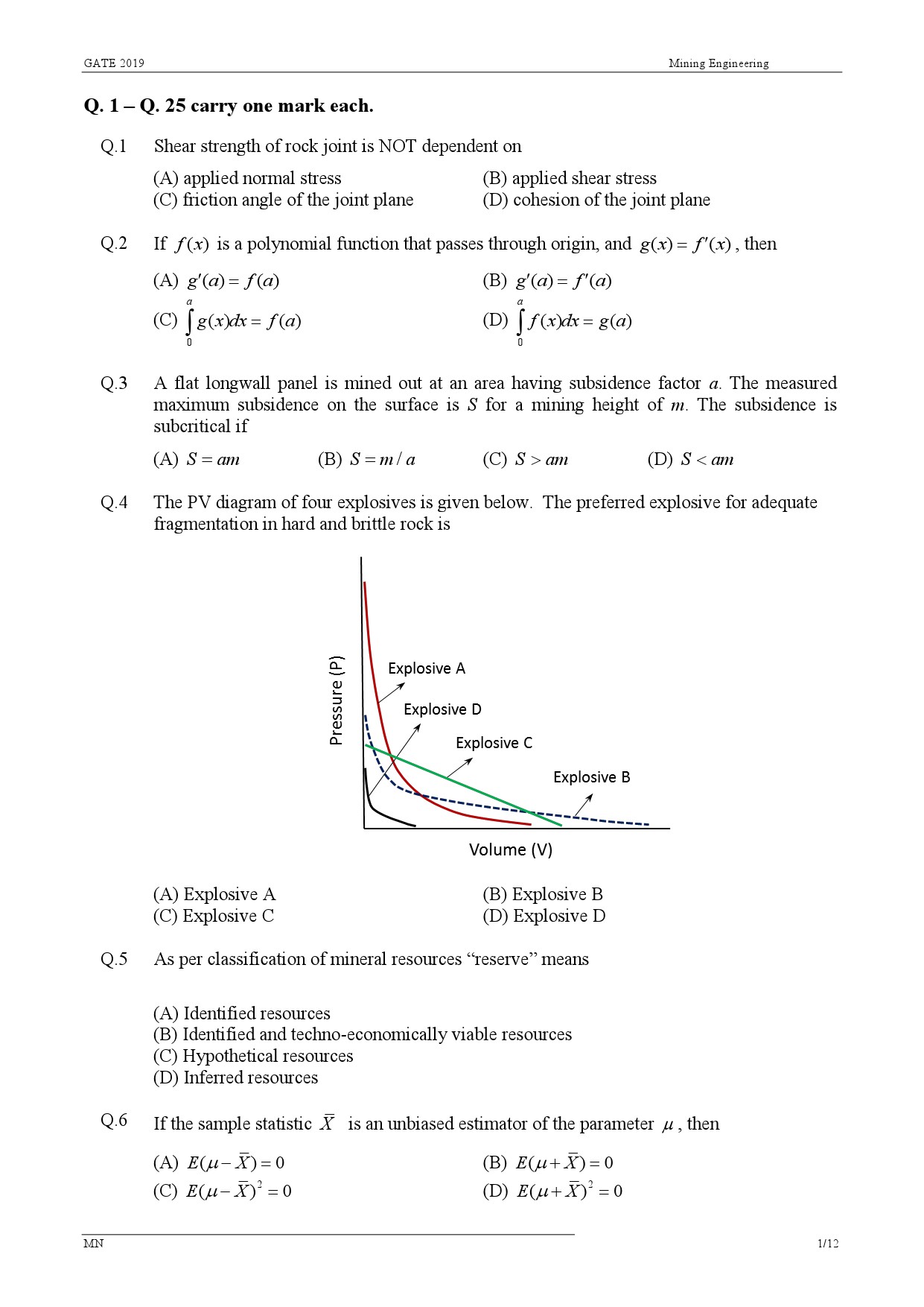 GATE Exam Question Paper 2019 Mining Engineering 4