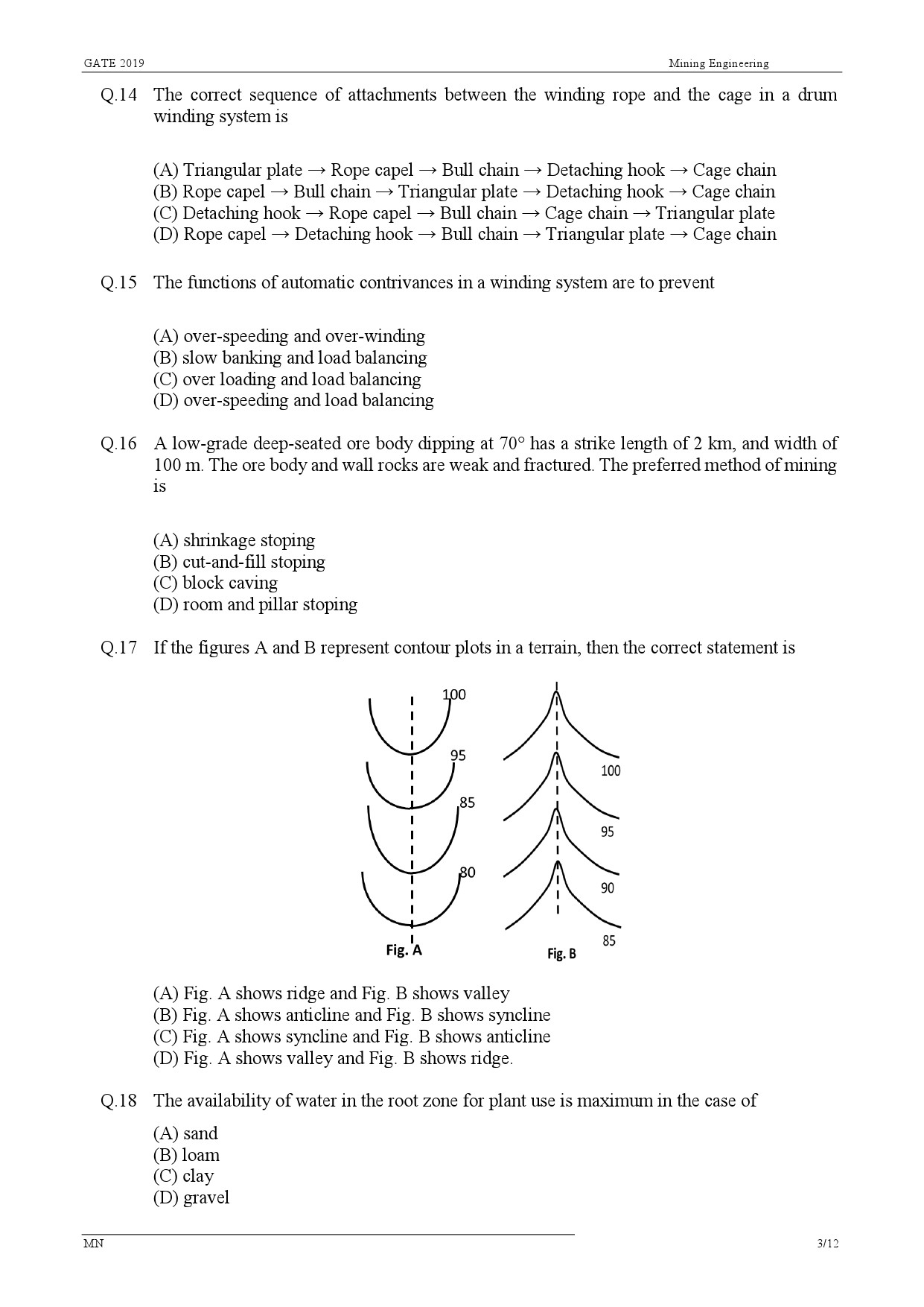 GATE Exam Question Paper 2019 Mining Engineering 6