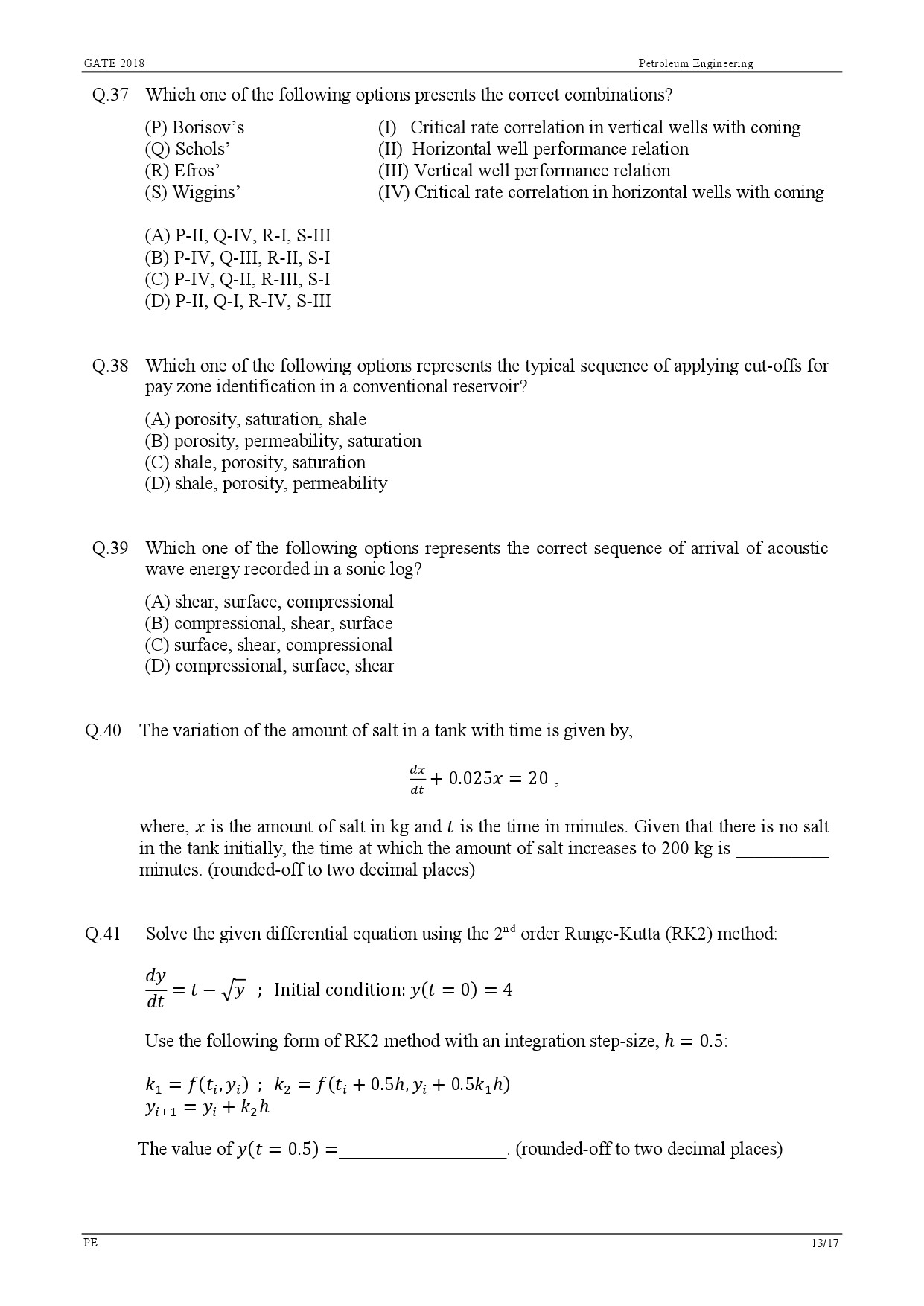 GATE Exam Question Paper 2018 Petroleum Engineering 15