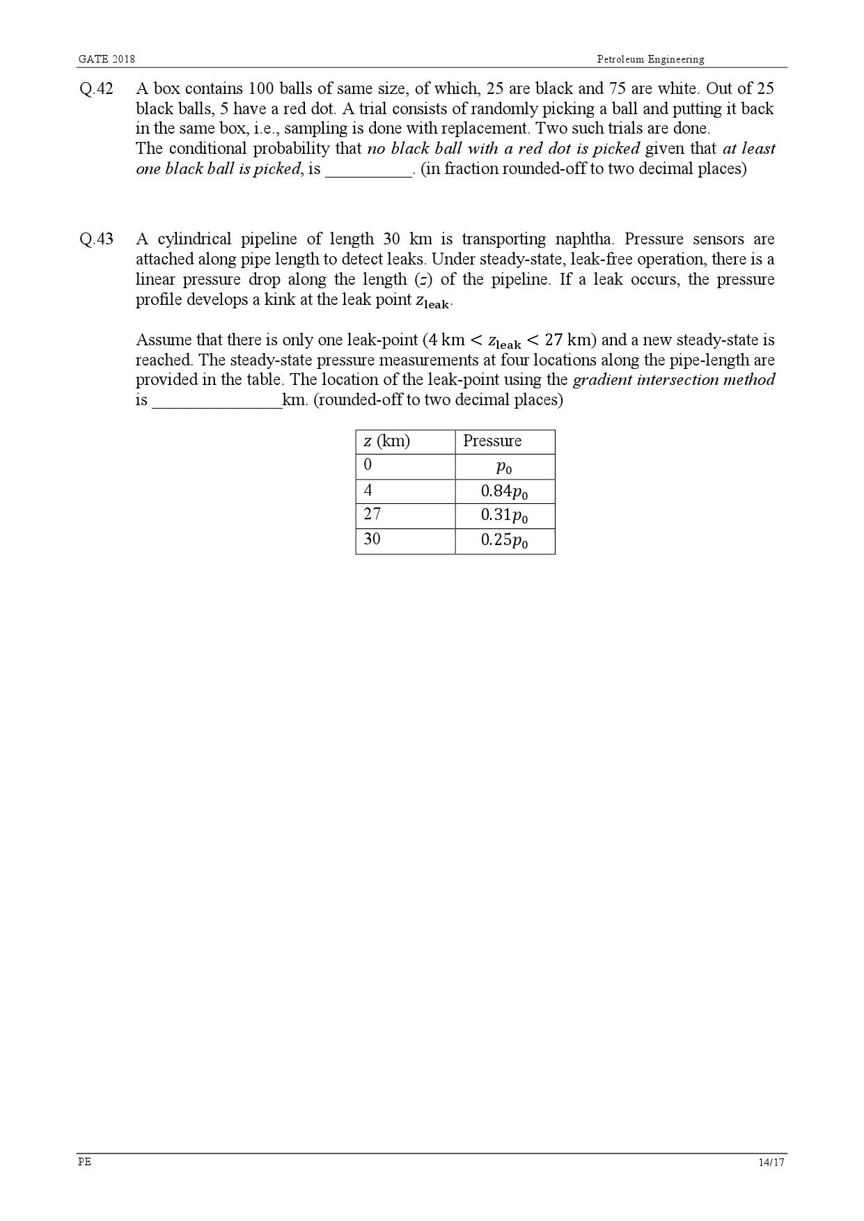 GATE Exam Question Paper 2018 Petroleum Engineering 16